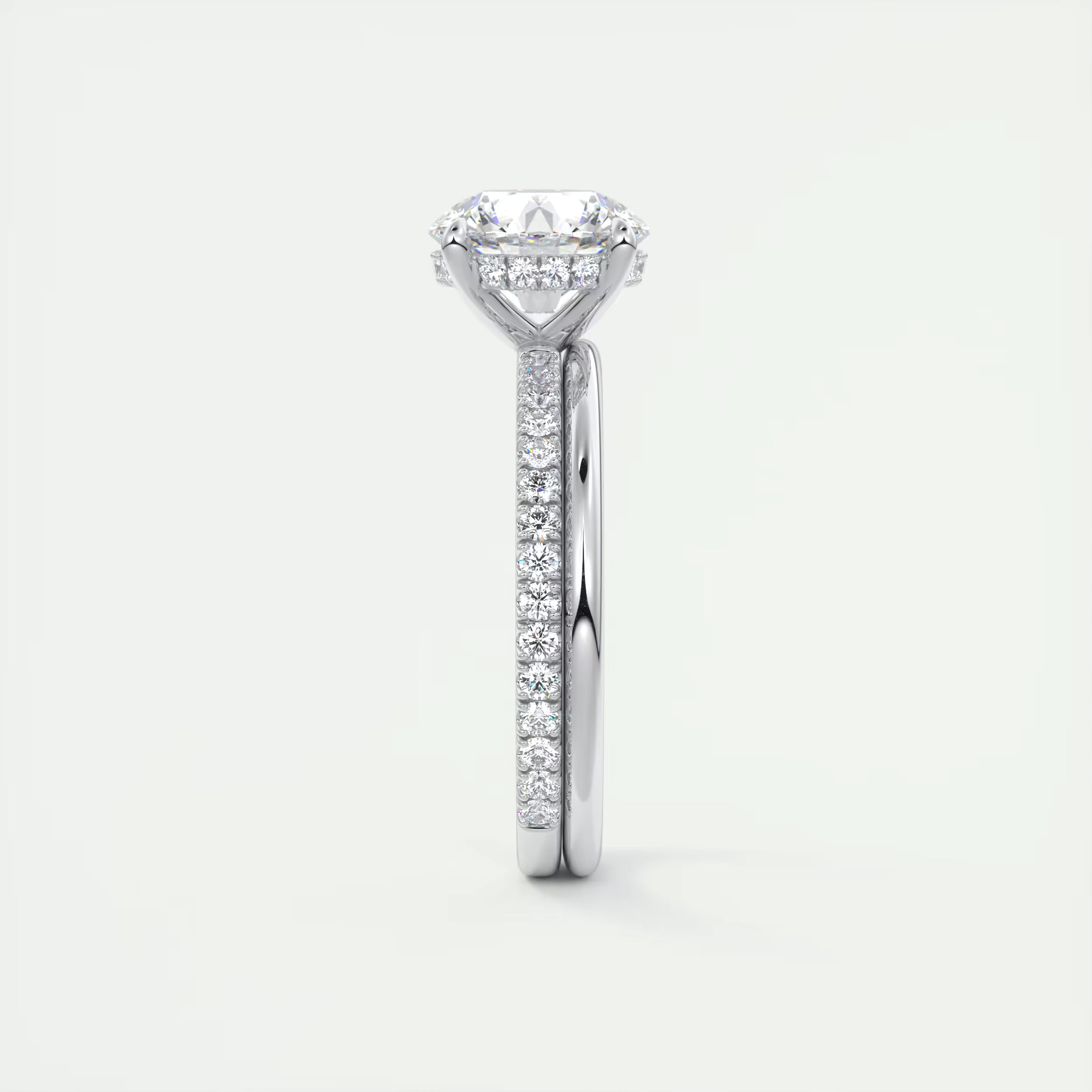 2.50 Ct Round Solitaire Ring with 3/4 French Set Pave & Hidden Halo Engagement Rings