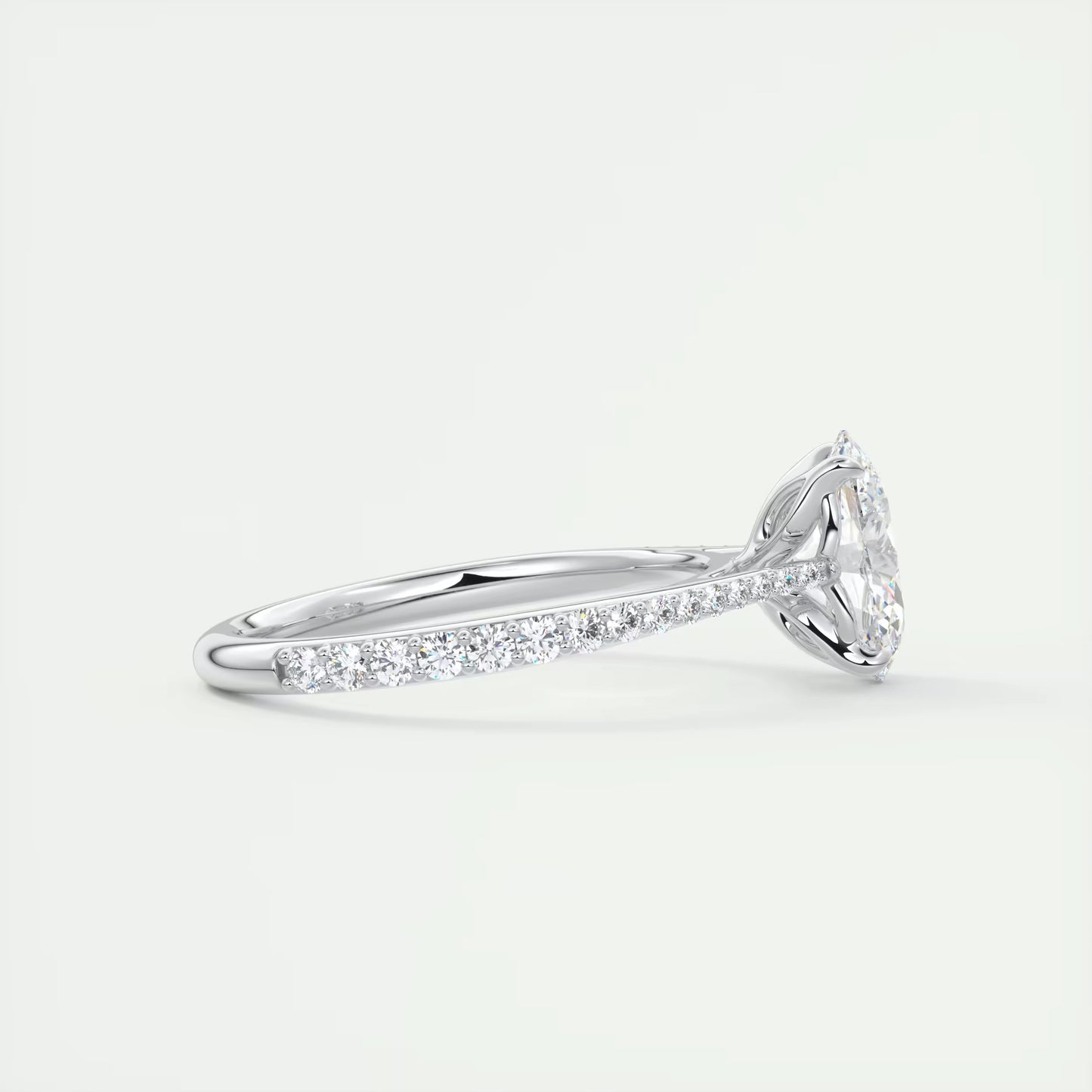1.85 Ct Cathedral Royale Pavé Oval Floral Solitaire Ring