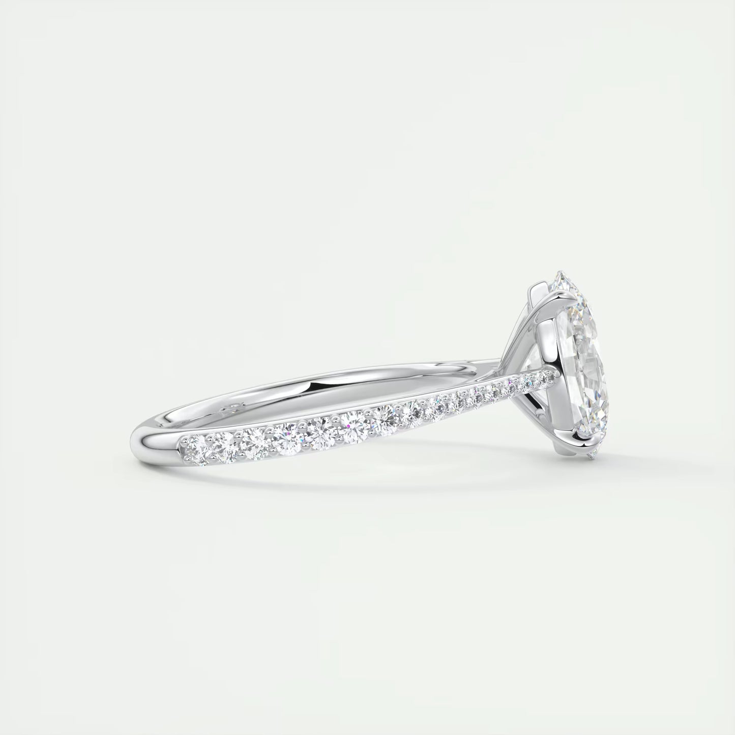 2.30 Ct The Cathedral Pavé Oval Solitaire Cathedral Pavé Setting Ring