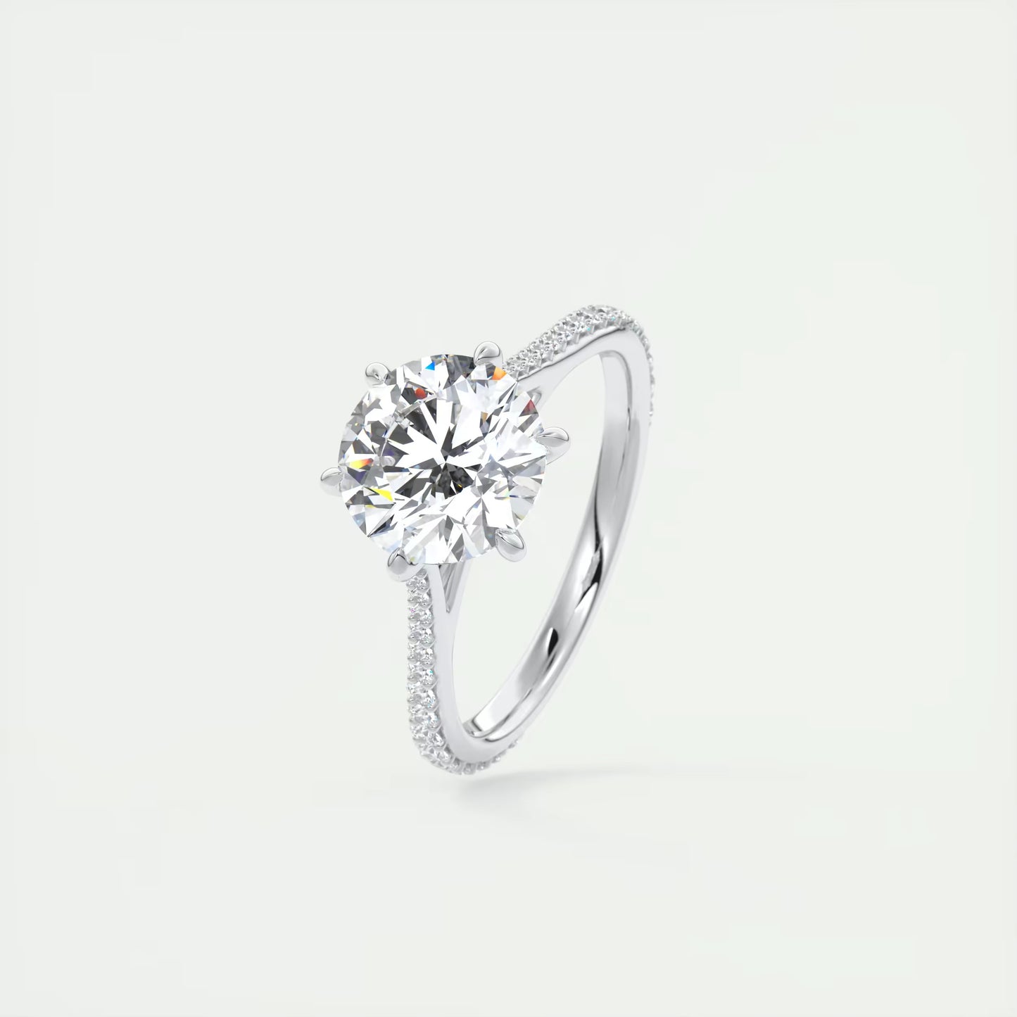 2.30 Ct The Six Point Cathedral Pavé Round Solitaire Ring