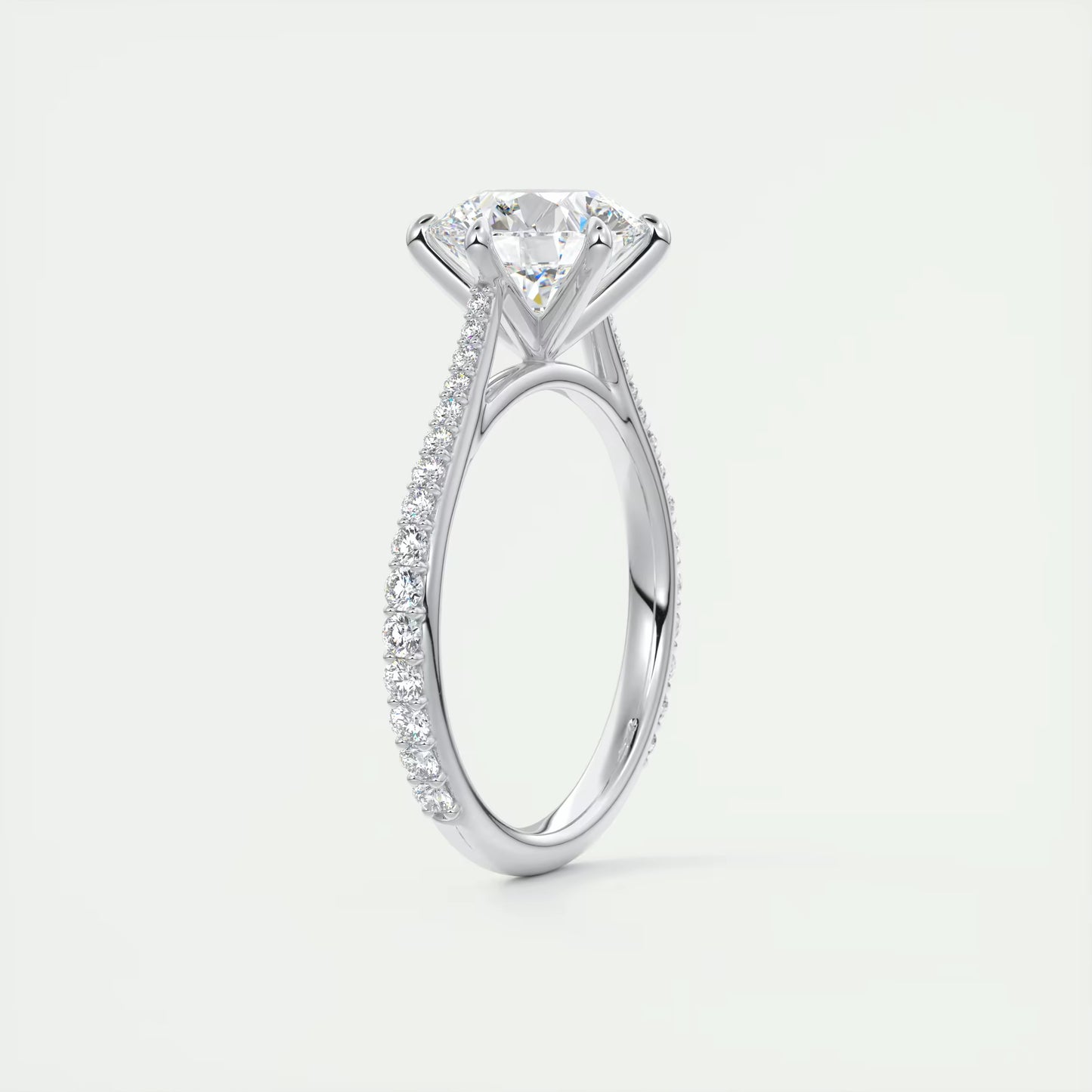 2.30 Ct The Six Point Cathedral Pavé Round Solitaire Ring
