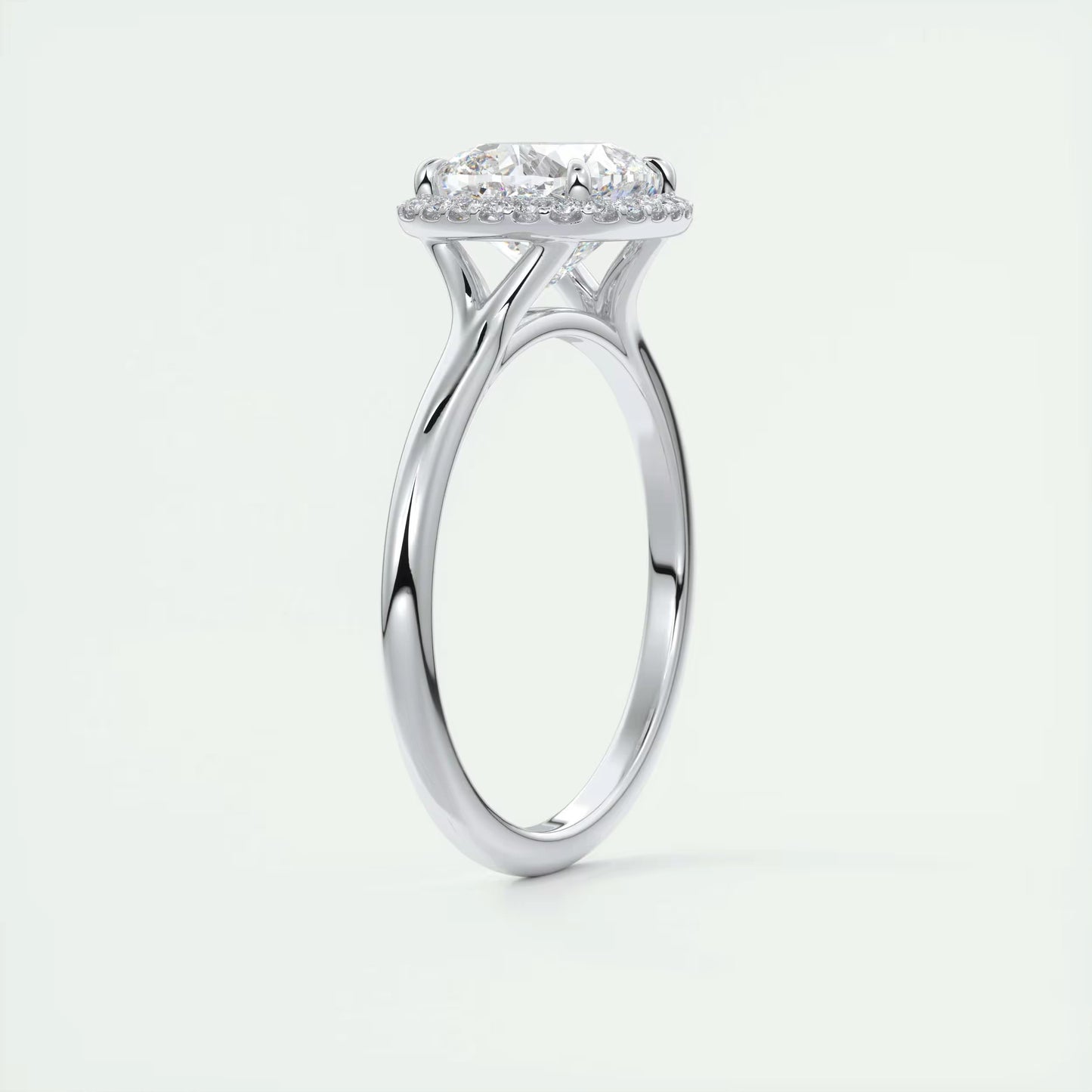 2.10 CtThe Breezy Halo Cushion Center with French Set Halo Ring