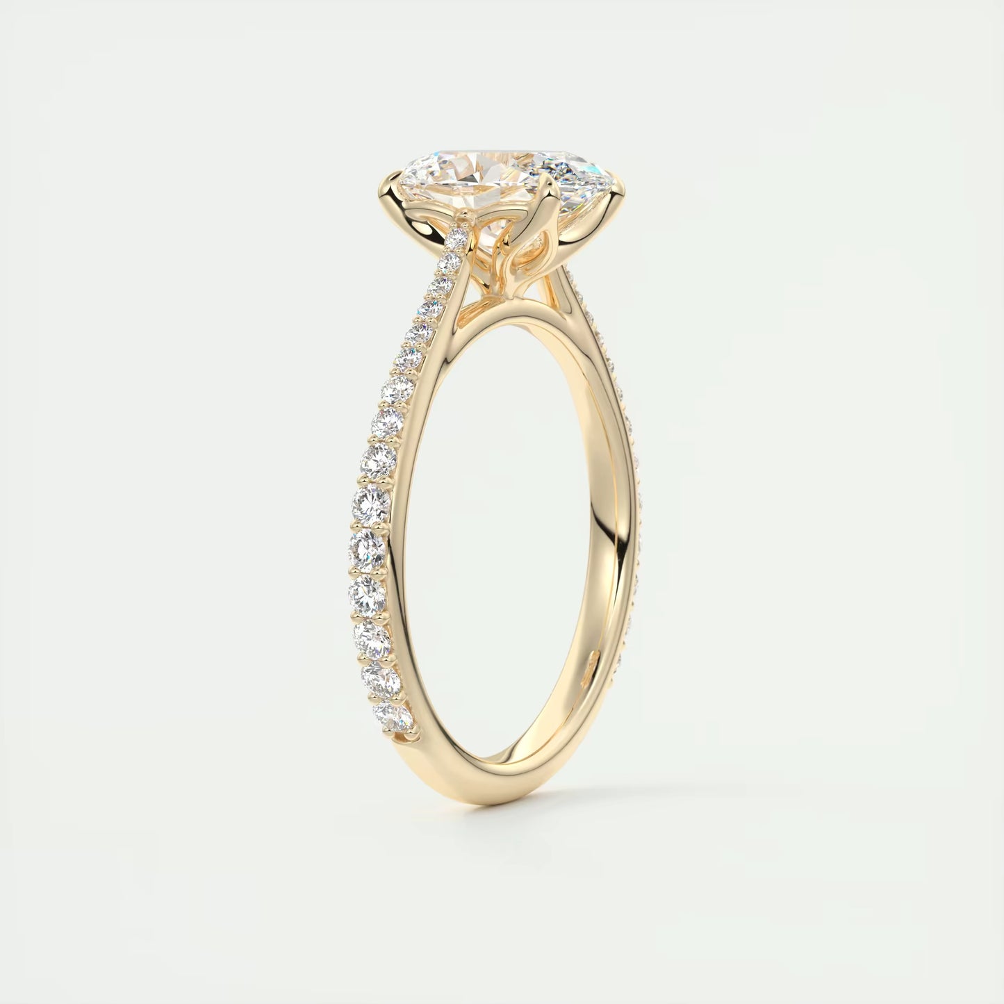 1.85 Ct Cathedral Royale Pavé Oval Floral Solitaire Ring