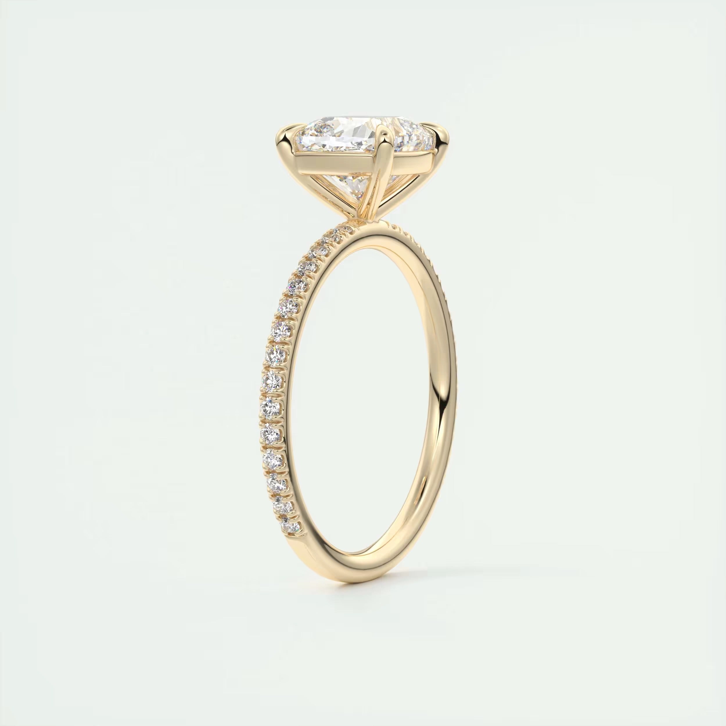 2.25 Ct Harper Pavé Center Stone Cushion with 1.5mm French Set Pavé Ring