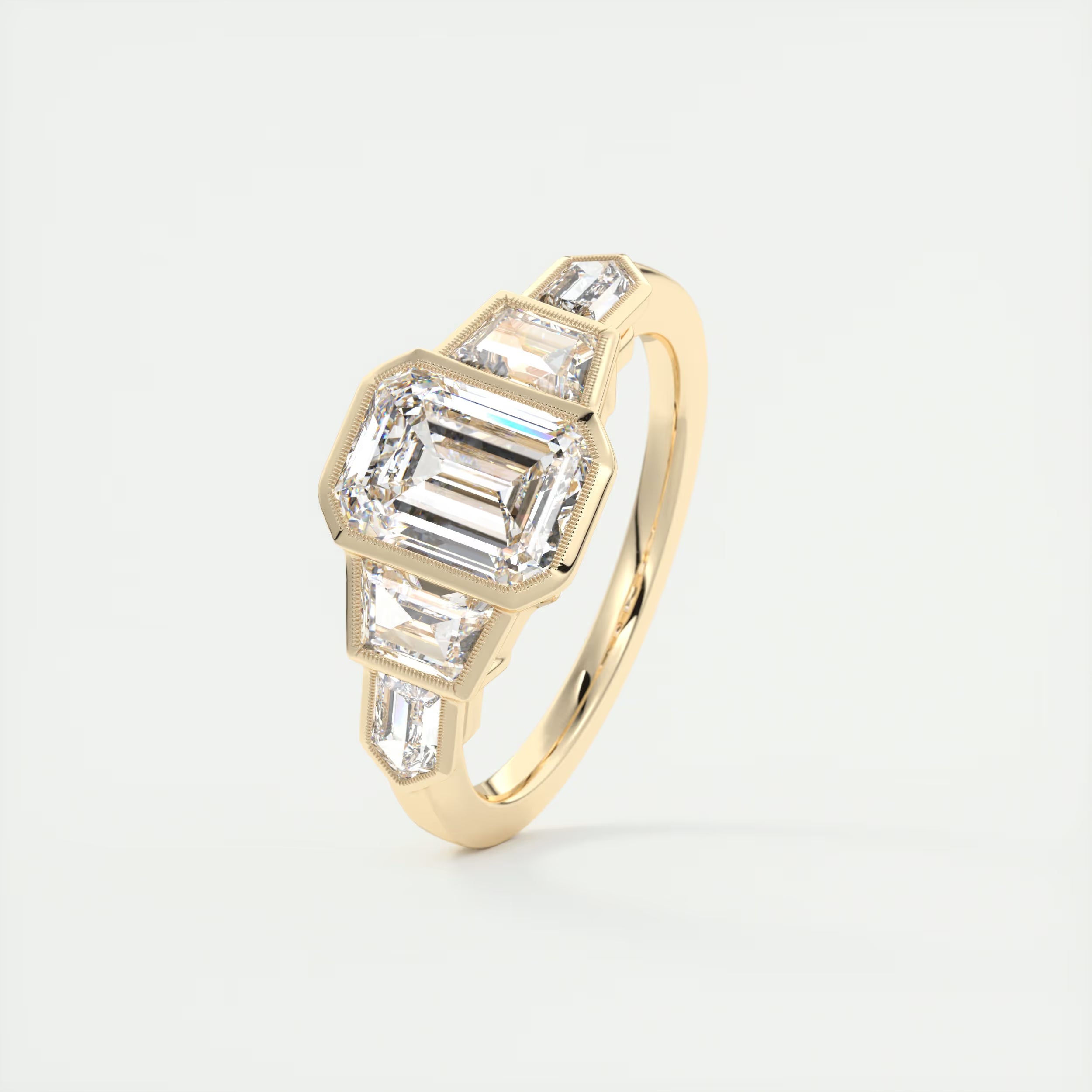 2.16 Ct The Deco Center Stone Emerald - The Deco Five Stone Ring Engagement Rings