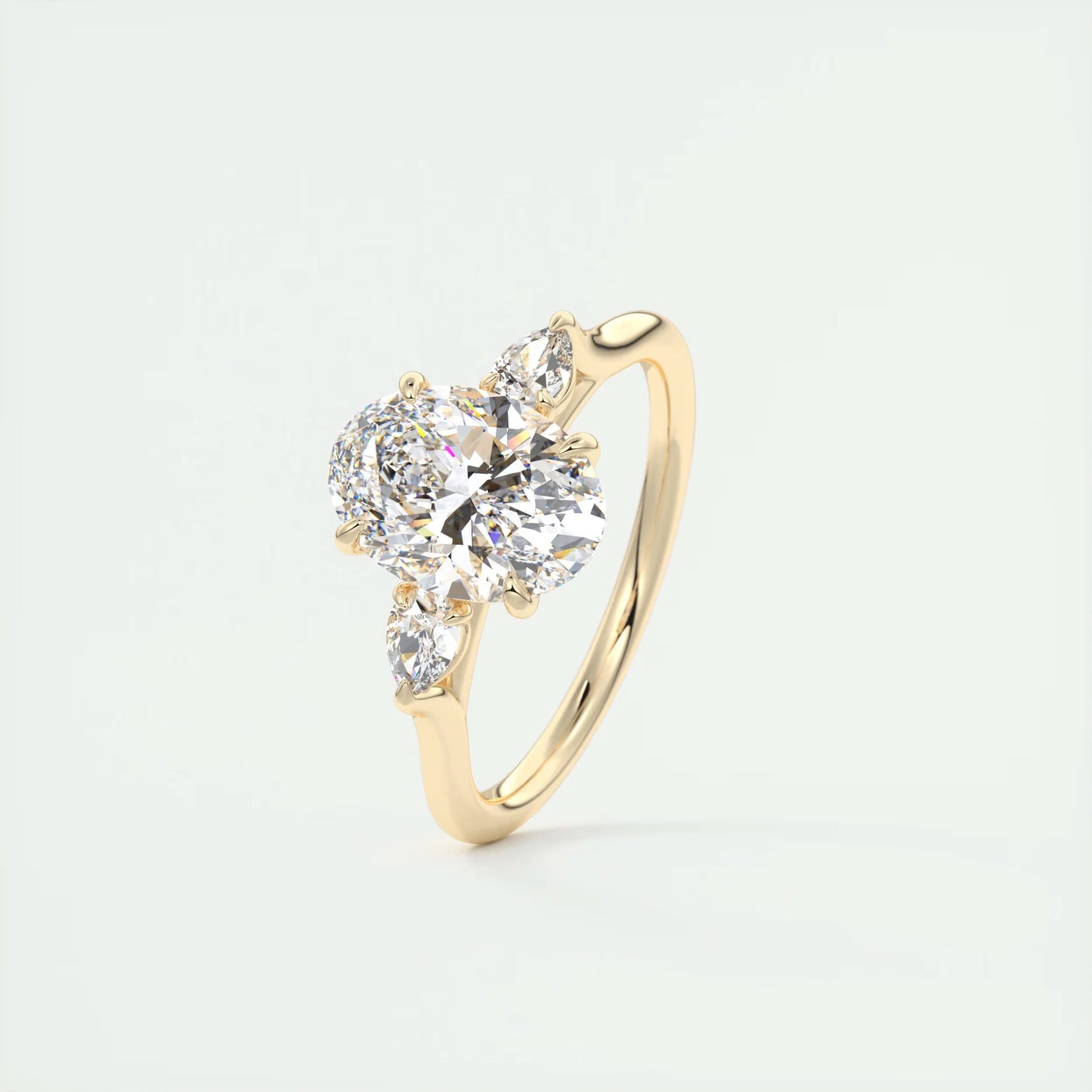 2.50 Ct Breezy Pears Oval Solitaire Side Stone Rings