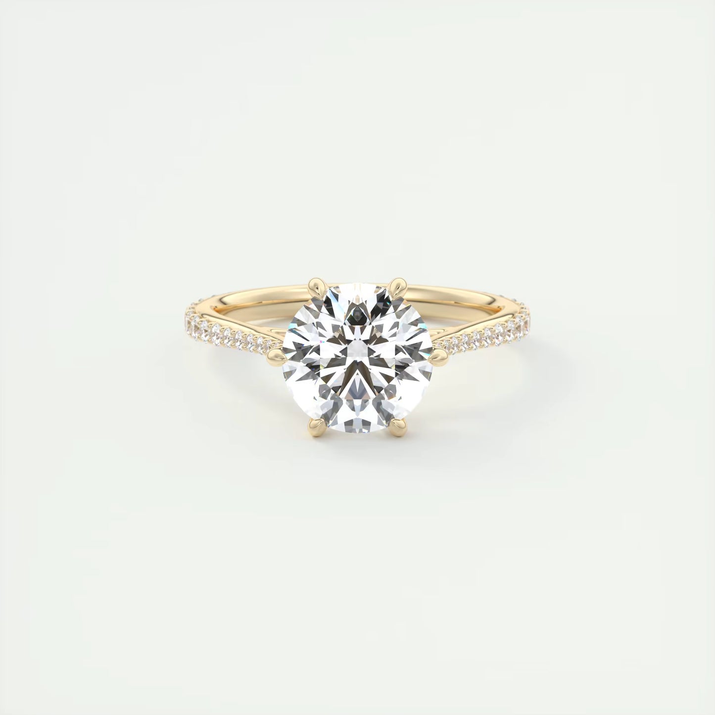 2.30 Ct The Six Point Cathedral Pavé Round Solitaire Ring