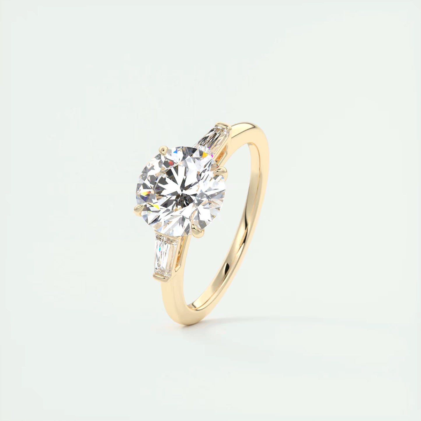 6-7 GM Round Tapered Baguettes Diamond Solitaire Ring Engagement Ring