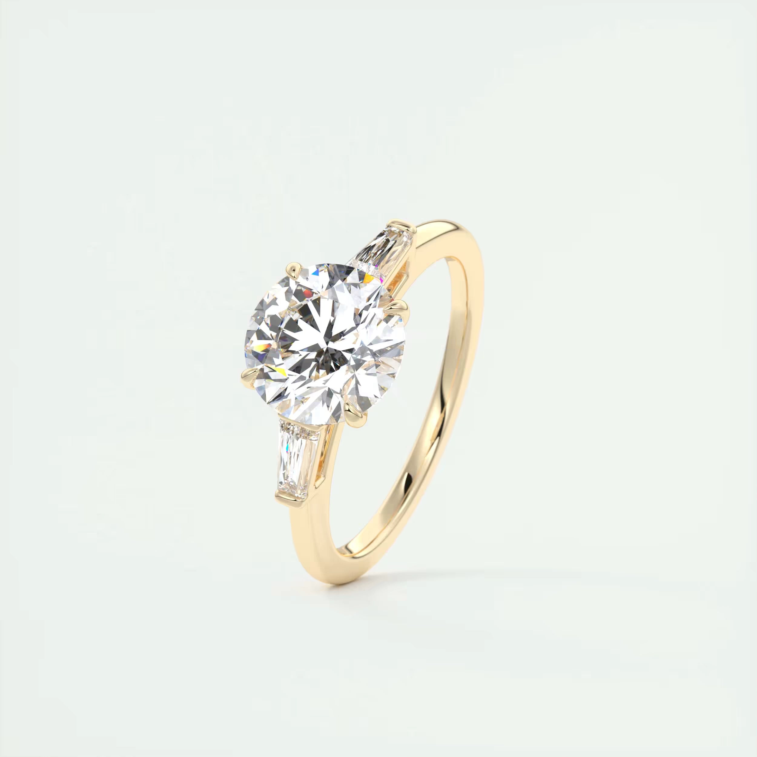 2.50 Ct Round Tapered Baguettes Diamond Solitaire Ring Engagement Ring