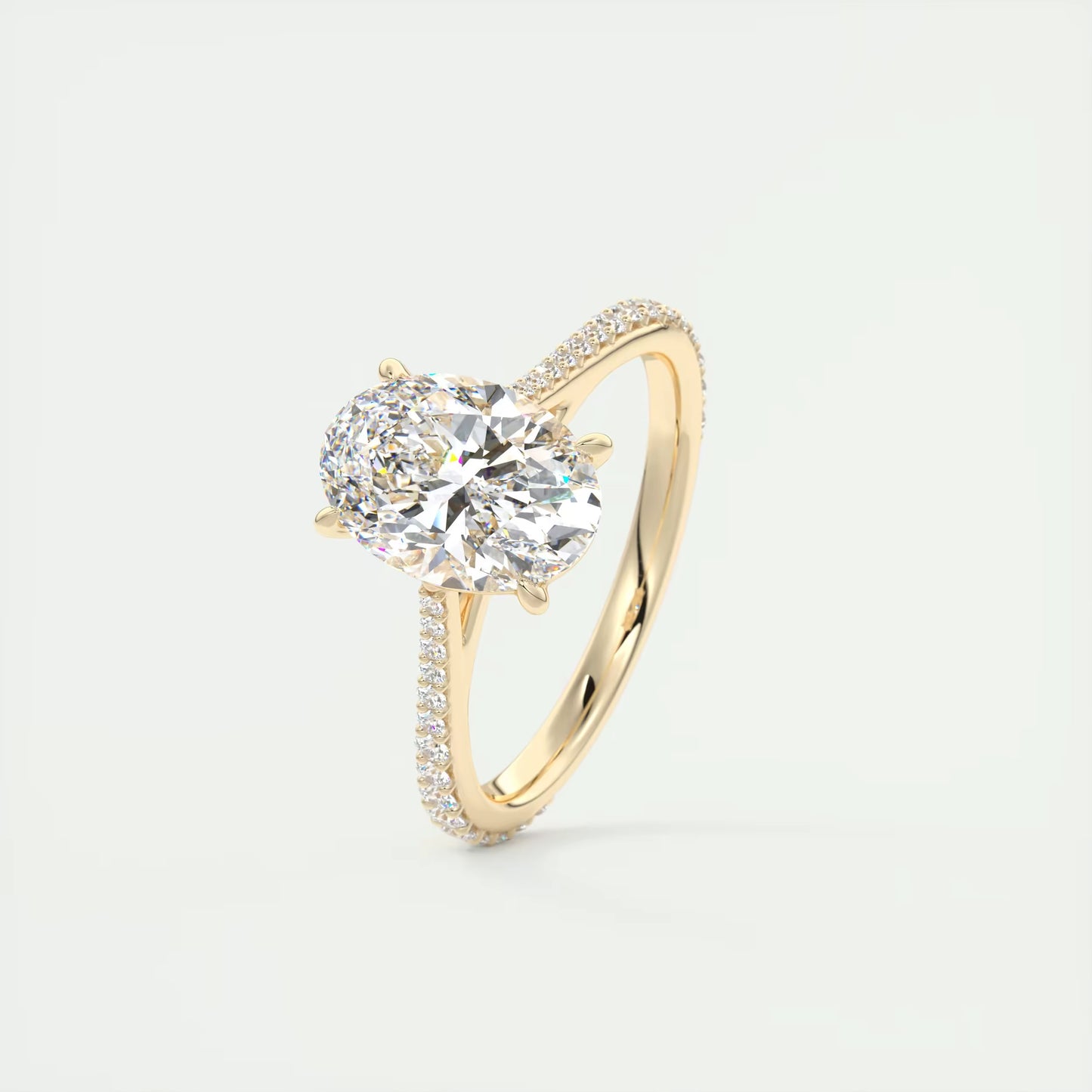 2.30 Ct The Cathedral Pavé Oval Solitaire Cathedral Pavé Setting Ring