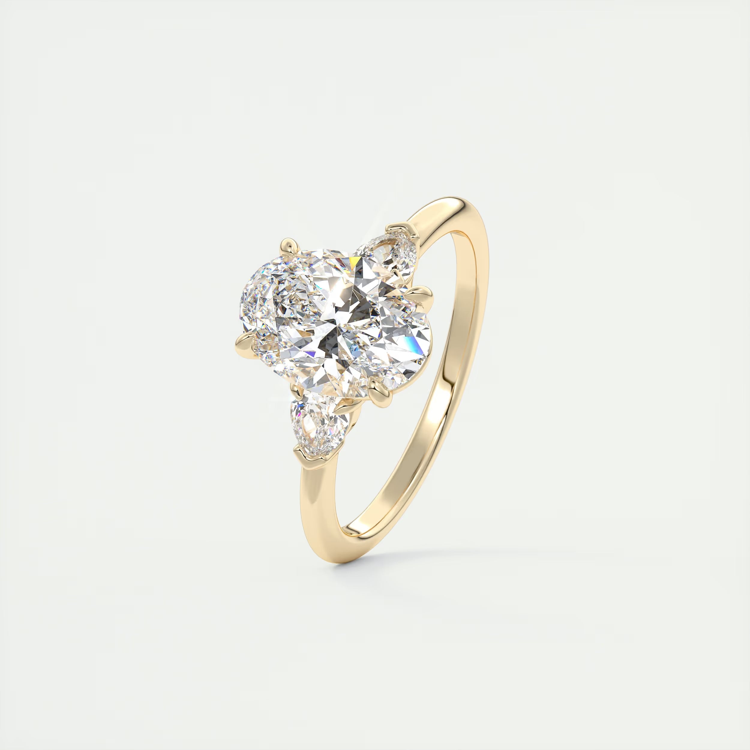 2.25 Ct Plunge Center Stone Oval & Side Stone Pear Engagement Rings