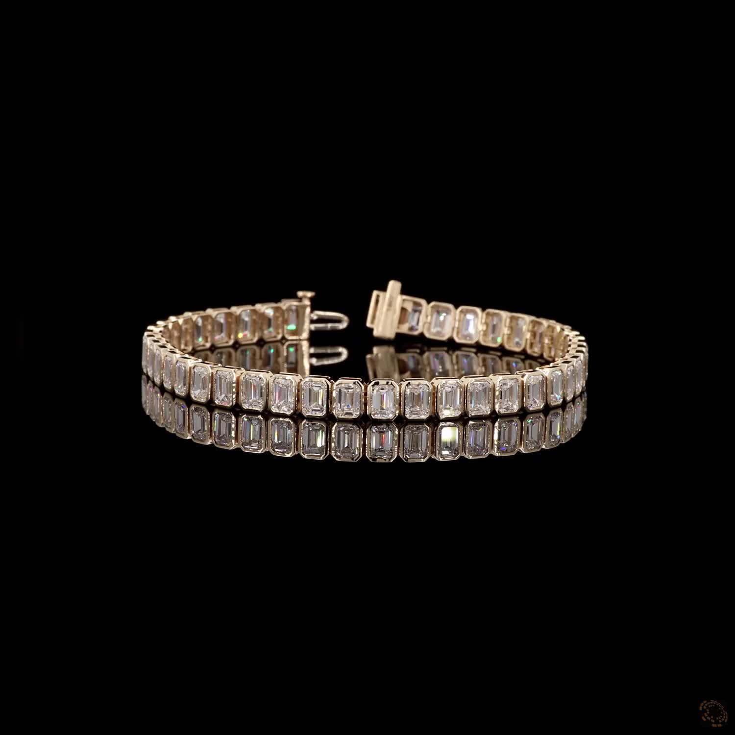 17.04 Ct Bezel-Set Emerald Cut Diamond Tennis Bracelet in 14K Yellow Gold