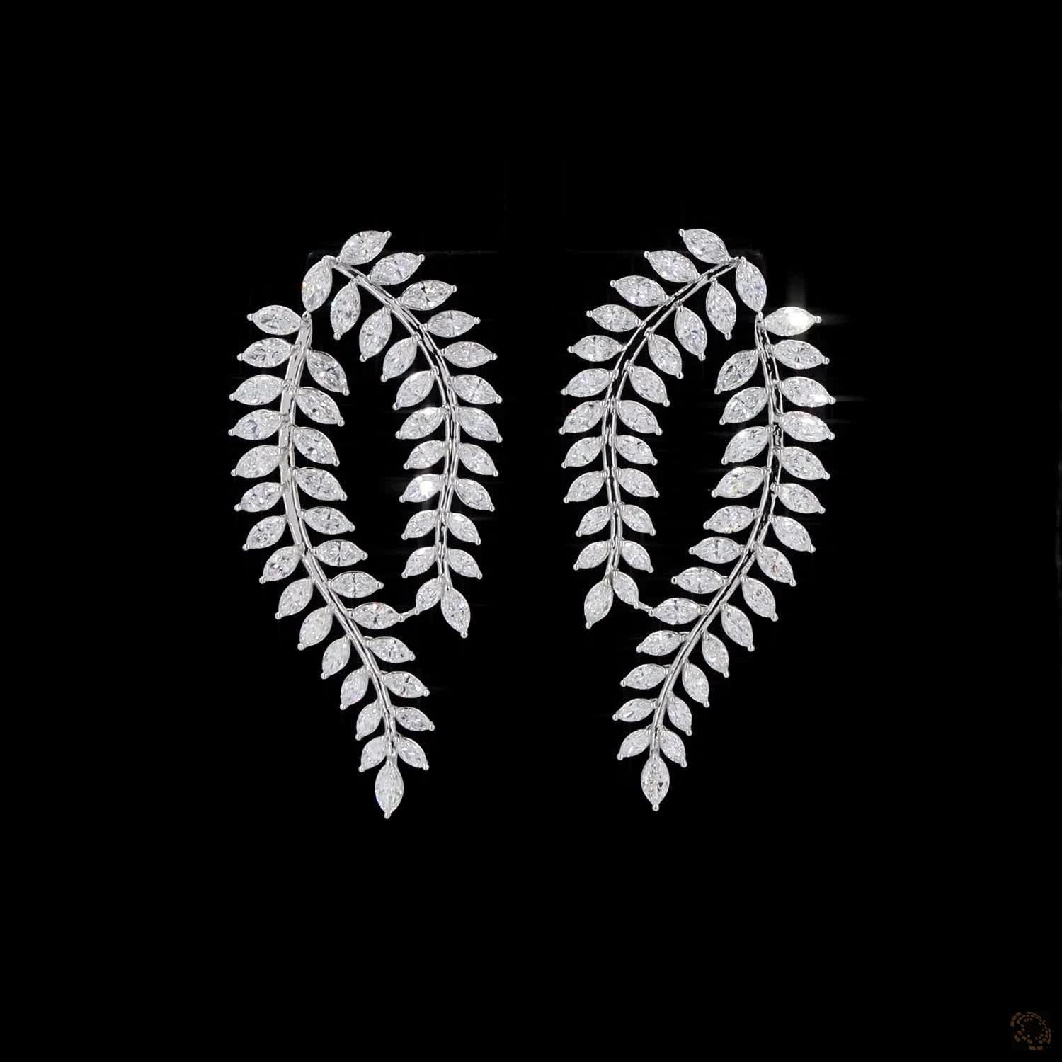 11.47 Ct White Gold Marquise Diamond Double Laurel Leaf Drop Earrings