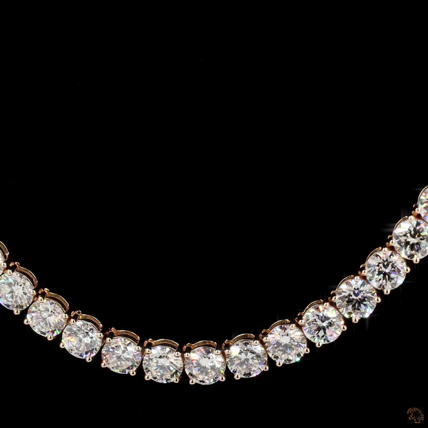 73.58 Ct Single Row Graduated Round Cut Diamond Rose Gold Tennis Chain