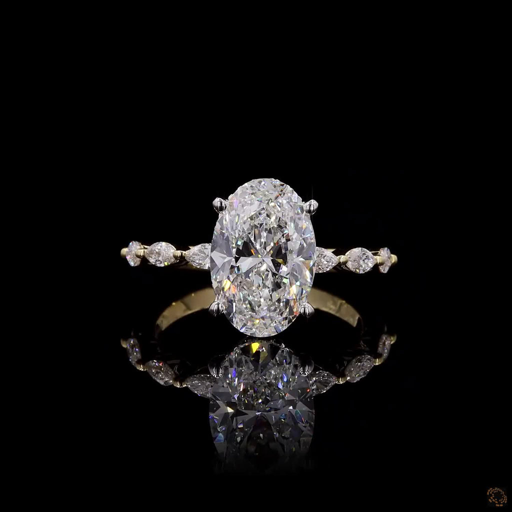 4.05 Ct Oval Cut Lab Grown Diamond Engagement Ring Set 