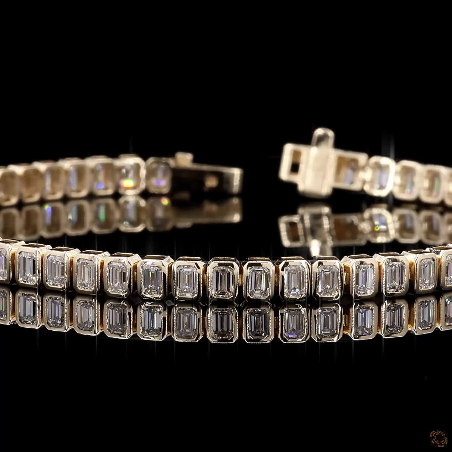 4.76 Ct Yellow Gold Emerald Cut Bezel Bracelet, Modern Vertical Step Cut Eternity Line Bracelet, Elegant Fine Jewelry Gift