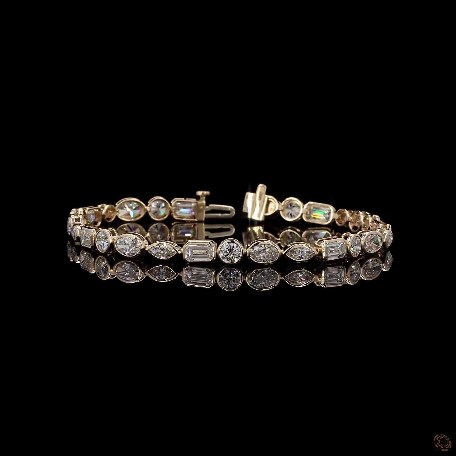 9.37 Cts 14K Yellow GOLD MIX Shape Bezel Set Bracelet