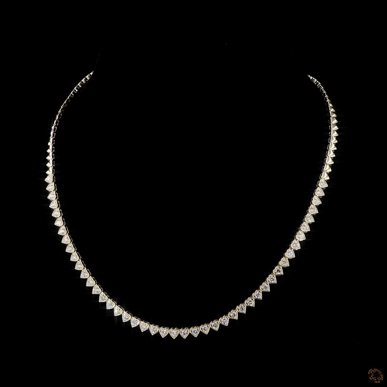 2.91 Ct Classic Heart Bezel Diamond Eternity Line Choker Necklace in Yellow Gold