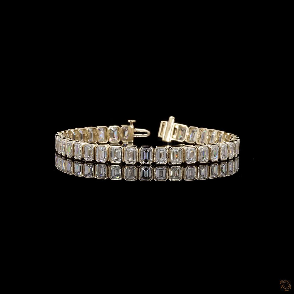 18.7 Ct Bezel-Set Emerald-Cut Diamond Tennis Bracelet in 14K Yellow Gold