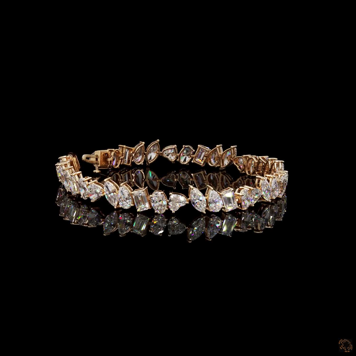 12.68 Ct Mixed Cut Diamond Eternity Line Bracelet in Yellow Gold