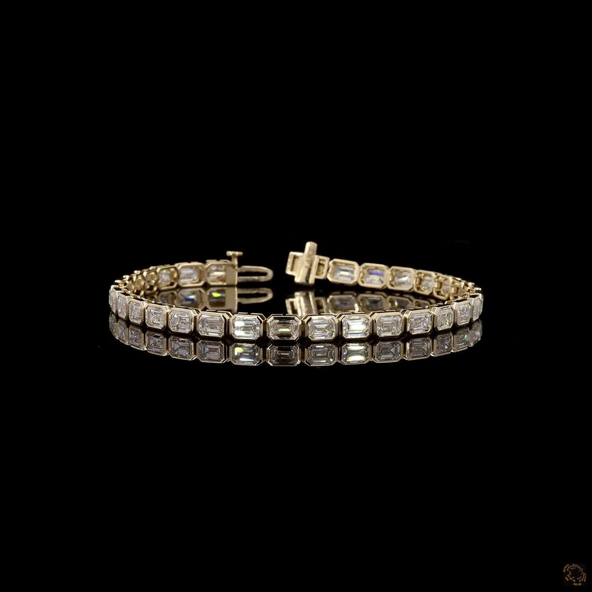 10.13 Ct East-West Bezel-Set Emerald Cut Diamond Tennis Bracelet in Yellow Gold