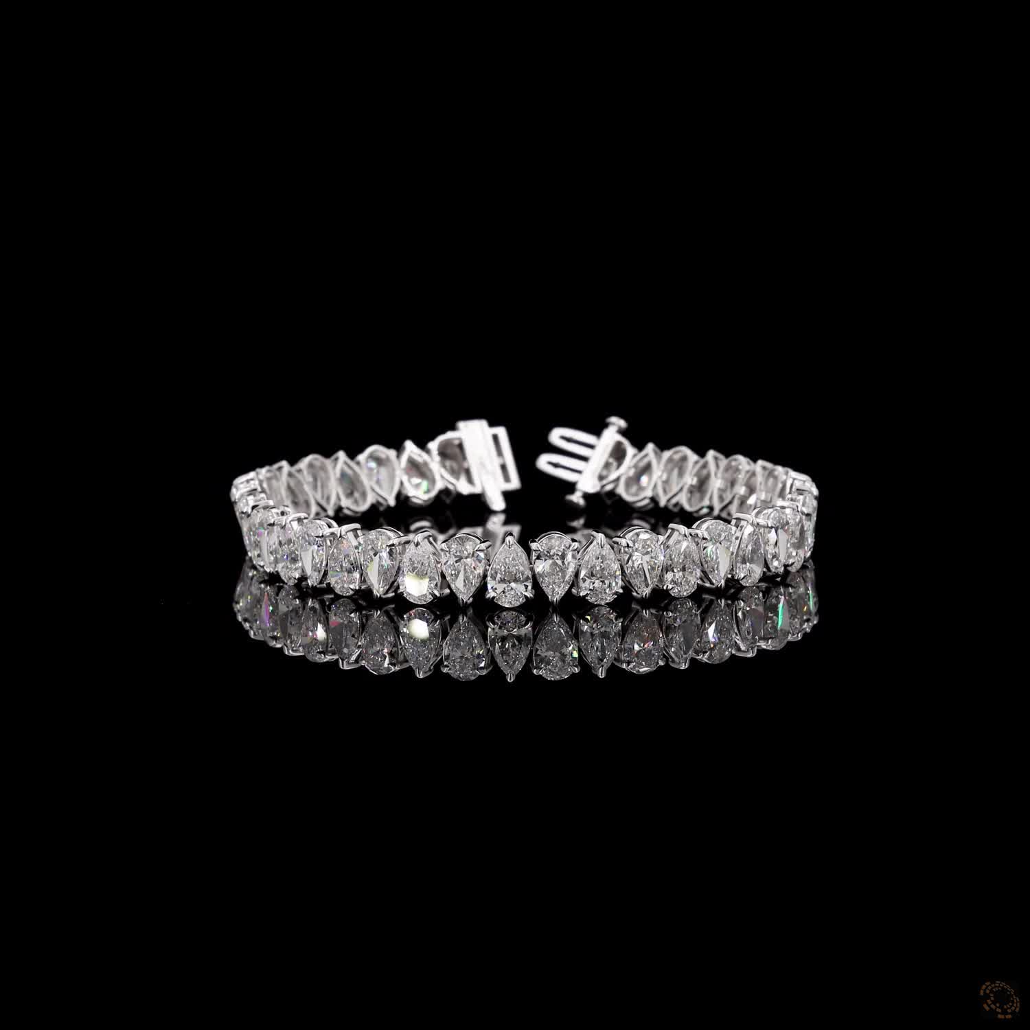 20.09 Ct White Gold Pear Shape Bracelet, Tear Drop Eternity Fancy  Bracelet, Elegant Bridal Fine Jewelry Gift