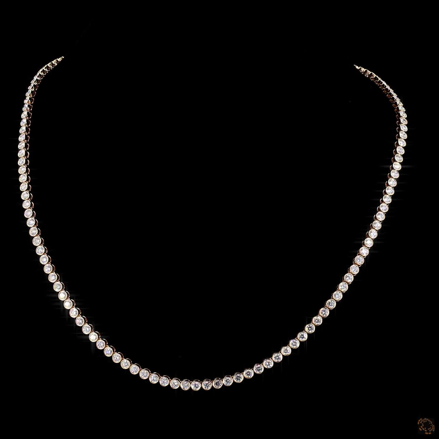 8.44 Ct Full Bezel Set Round Moissanite Tennis Chain Necklace in 14K Yellow Gold