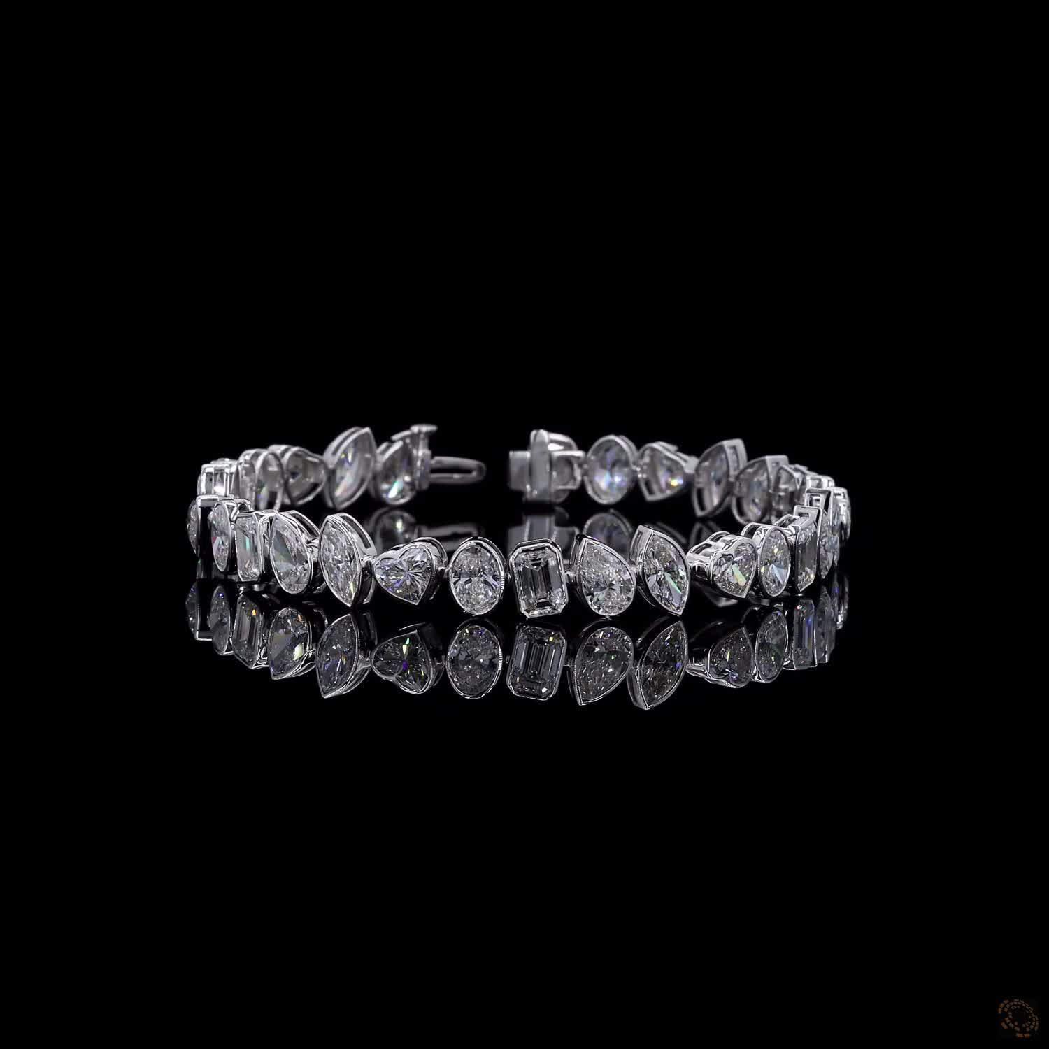 17.25 Ct Multi-Shape Bezel Set Fancy Bracelet in 14K White Gold | Fancy Cut Multi-Stone Line Bracelet