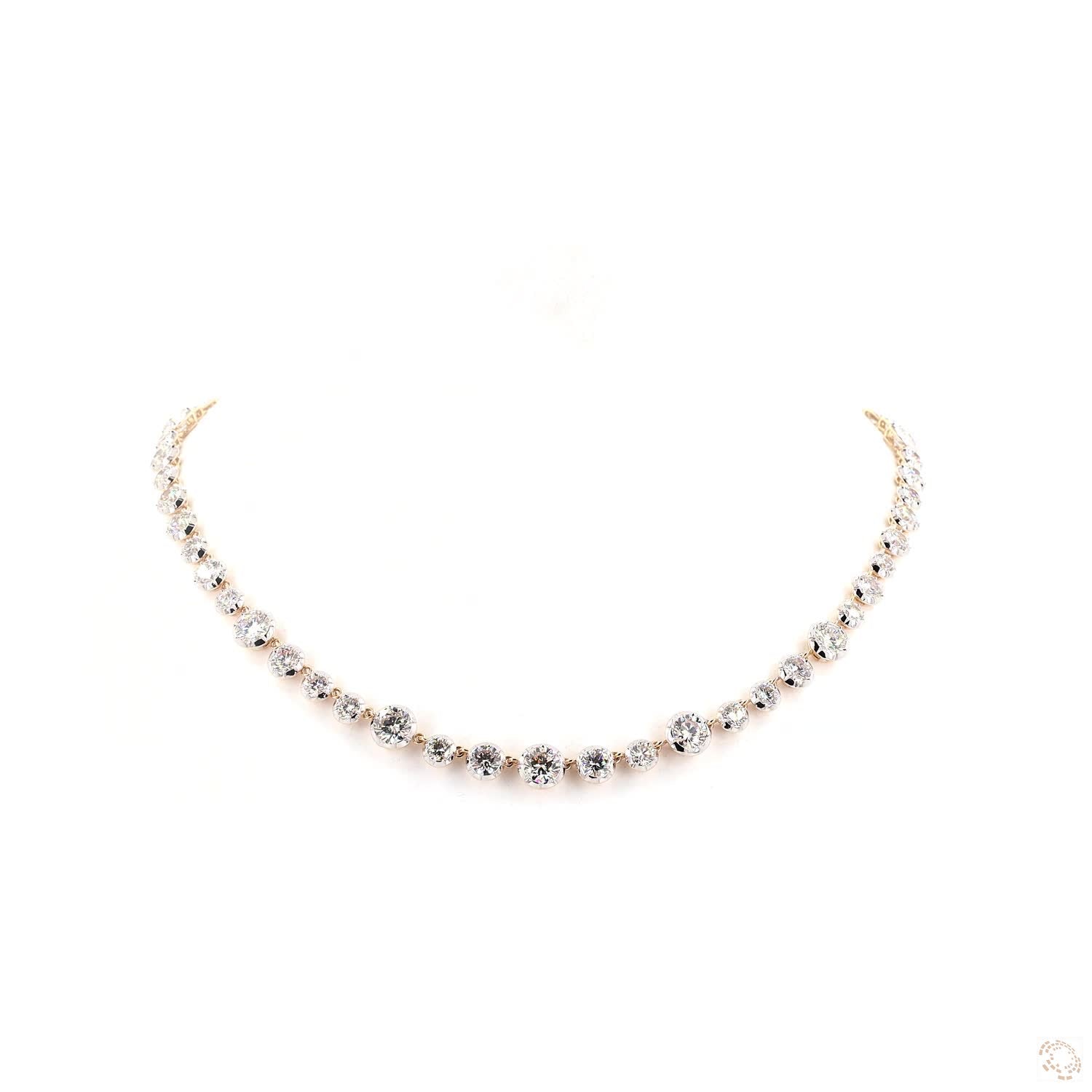 20.02 Ct Round Diamond Crown-Set Graduated Riviera Tennis Necklace in Yellow Gold