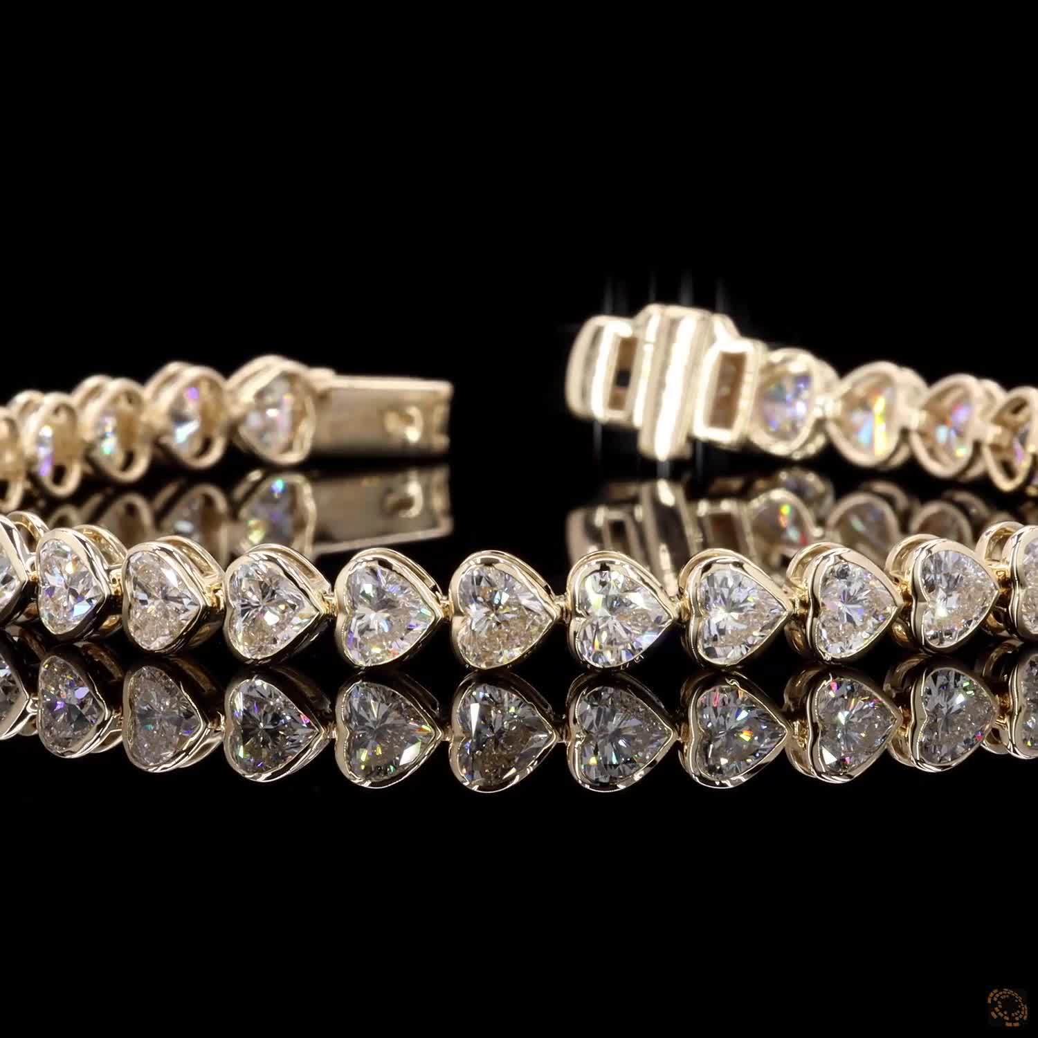 9.01 Ct 14K Yellow Gold Heart Cut Bezel  Fancy  Bracelet with Double Safety Latch