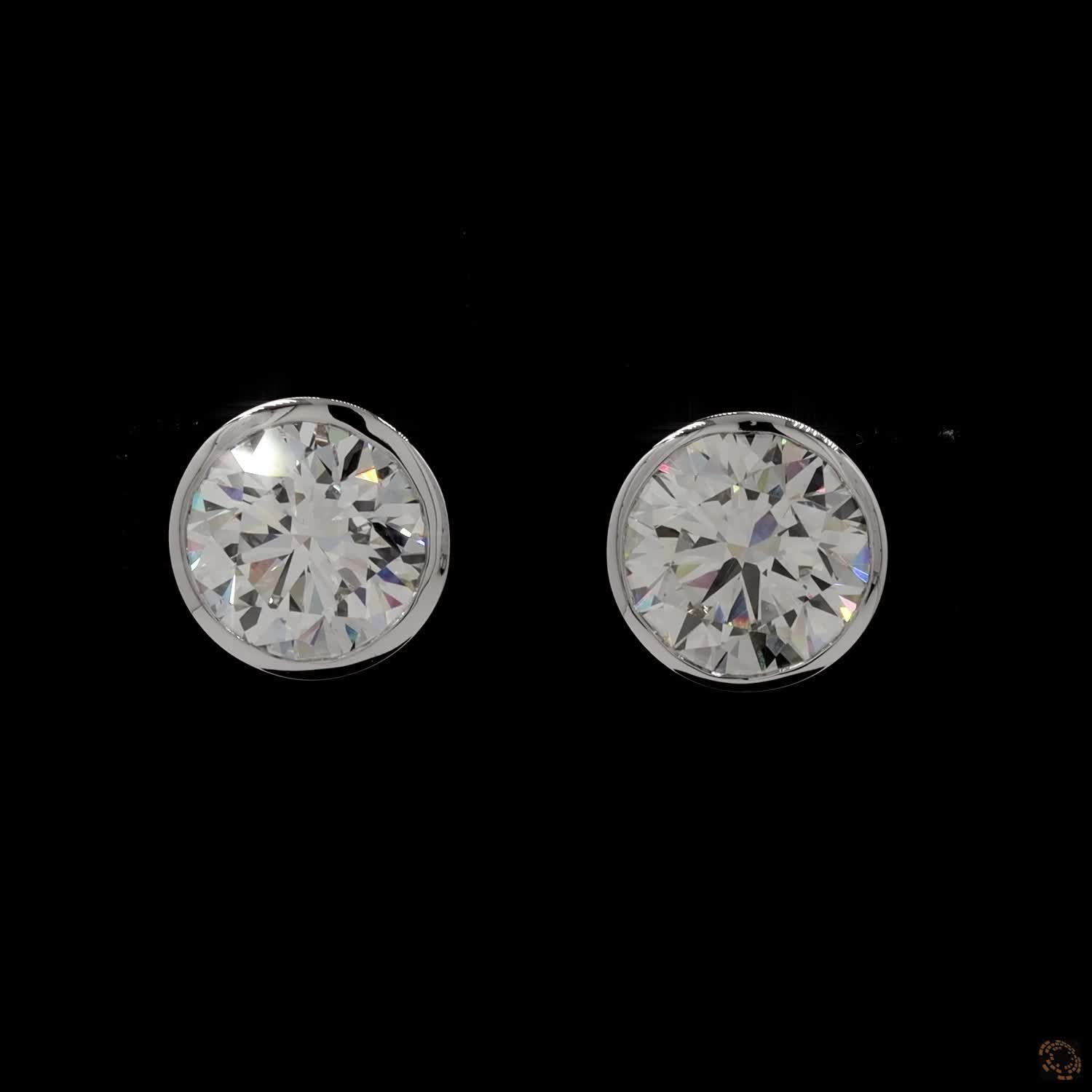 6.05 Bezel-Set Round Brilliant Cut Diamond Stud Earrings in White Gold