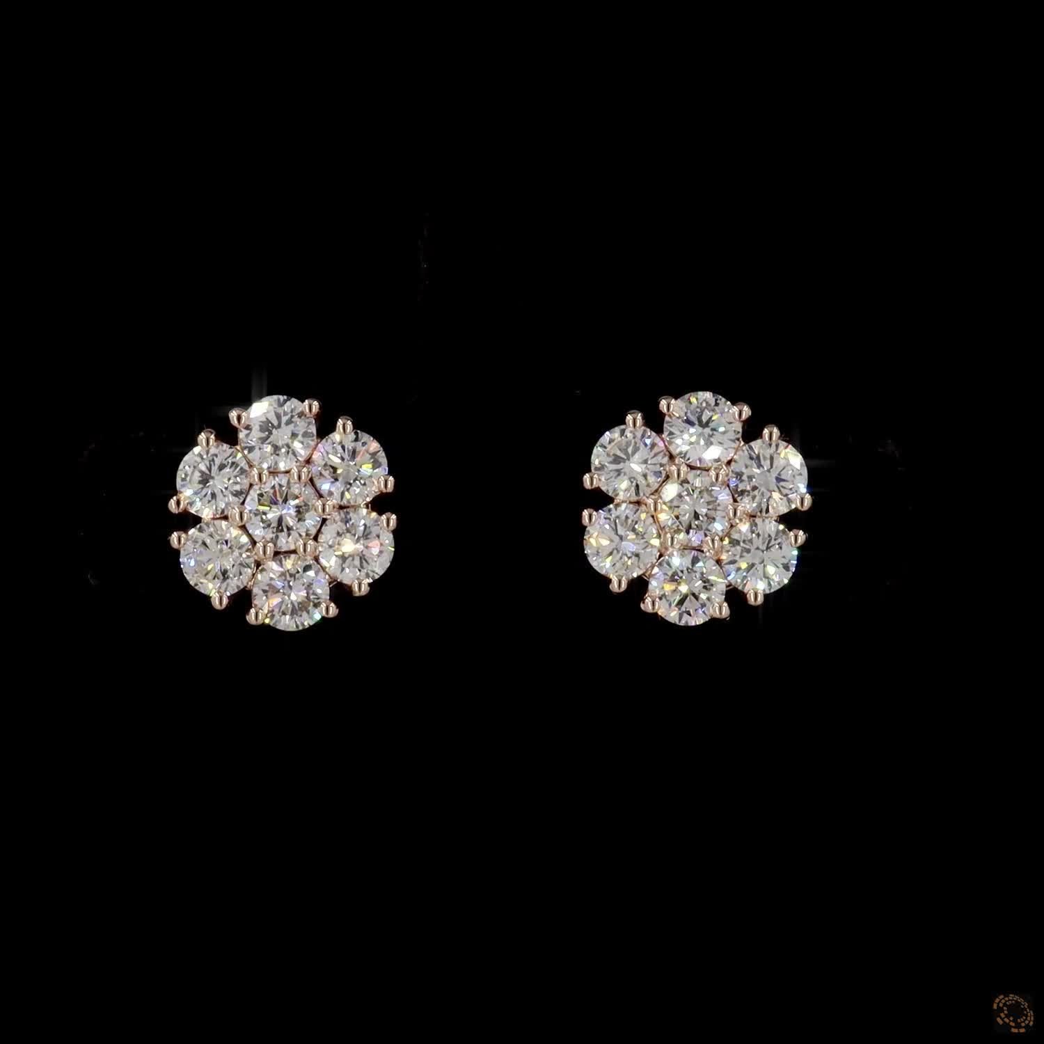 1.38 Ct 14K Rose Gold Round Cut Diamond Flower Cluster Stud Earrings – Blossom Solitaire Illusion Studs