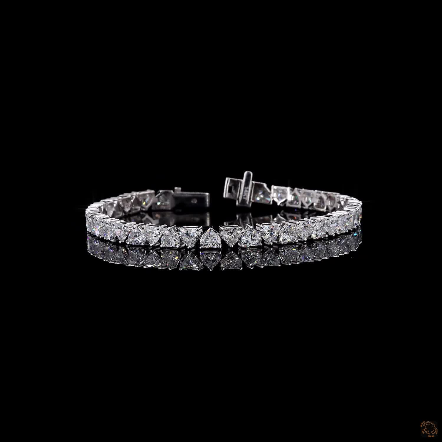 10.70 Ct 14K White Gold Heart Cut  Fancy Bracelet with Double Safety Latch