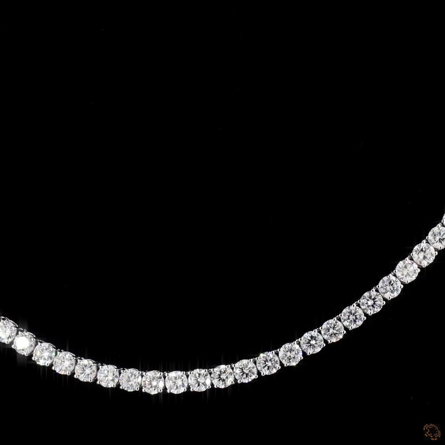 20.71 Ct 14K White Gold Graduated Round Diamond Eternity Tennis Necklace