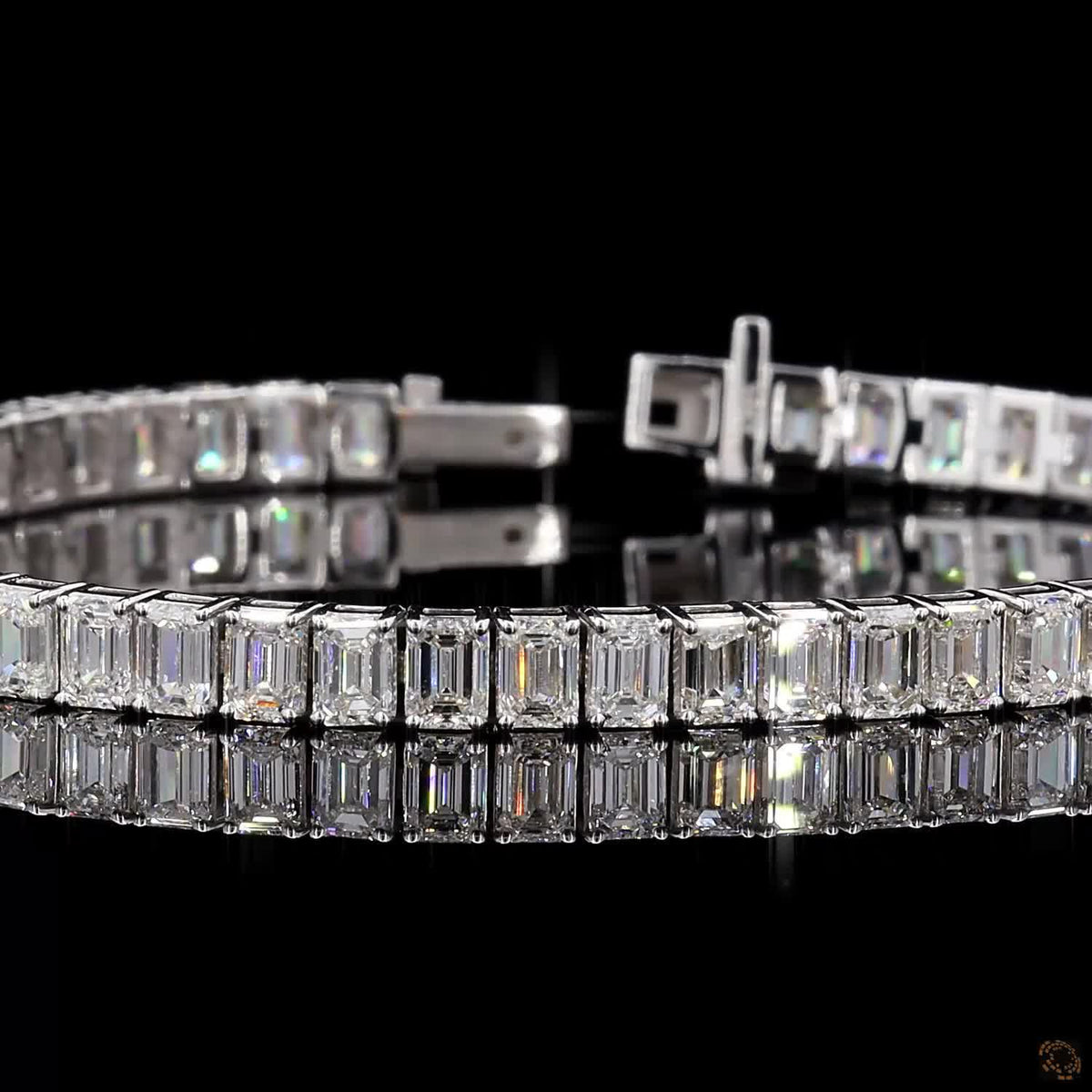 13.49 Ct 14K White Gold Emerald Cut  Bezel Fency  Bracelet with Double Safety Latch