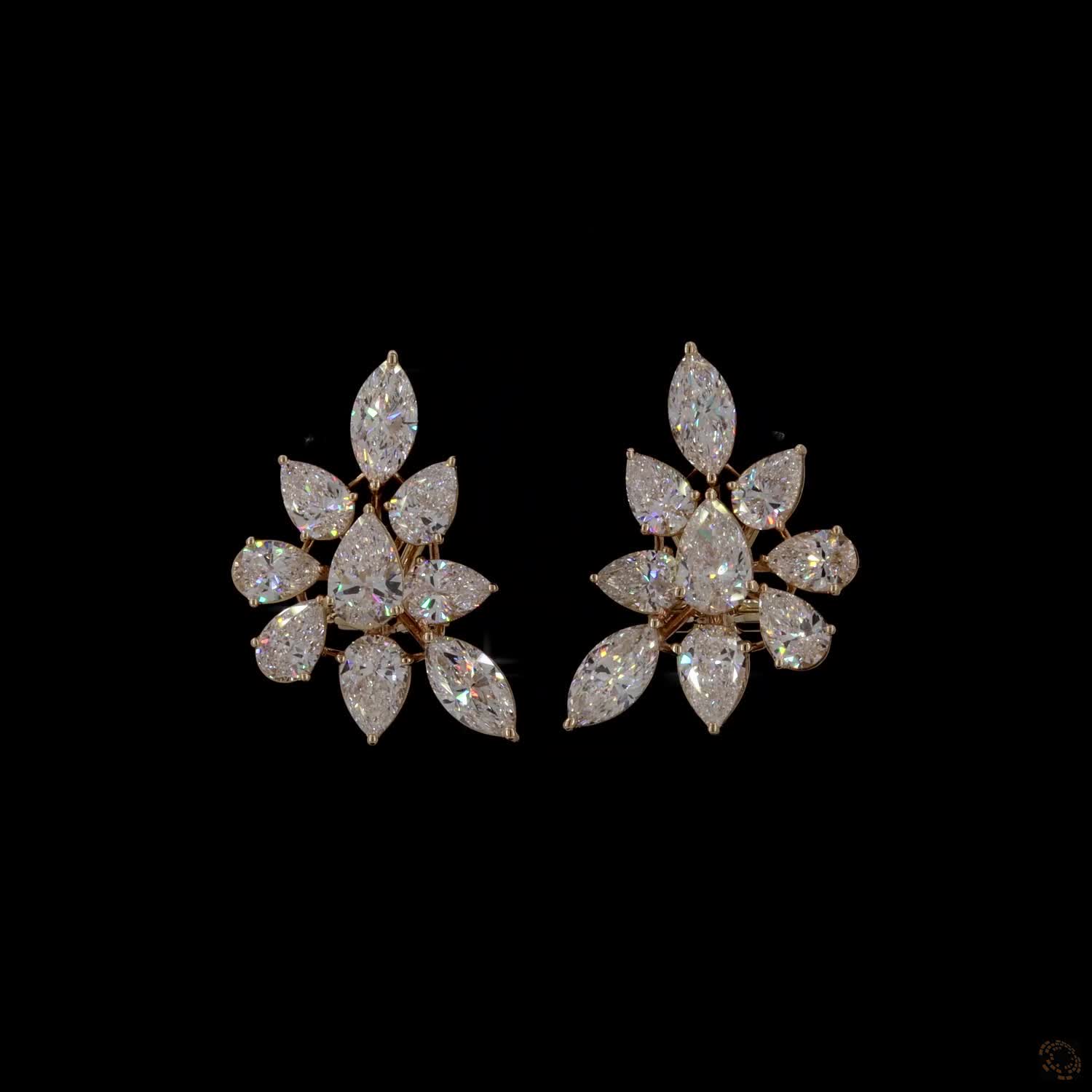 8.02 Ct 14K Yellow Gold Marquise & Pear  Botanical Ear Climber Earrings