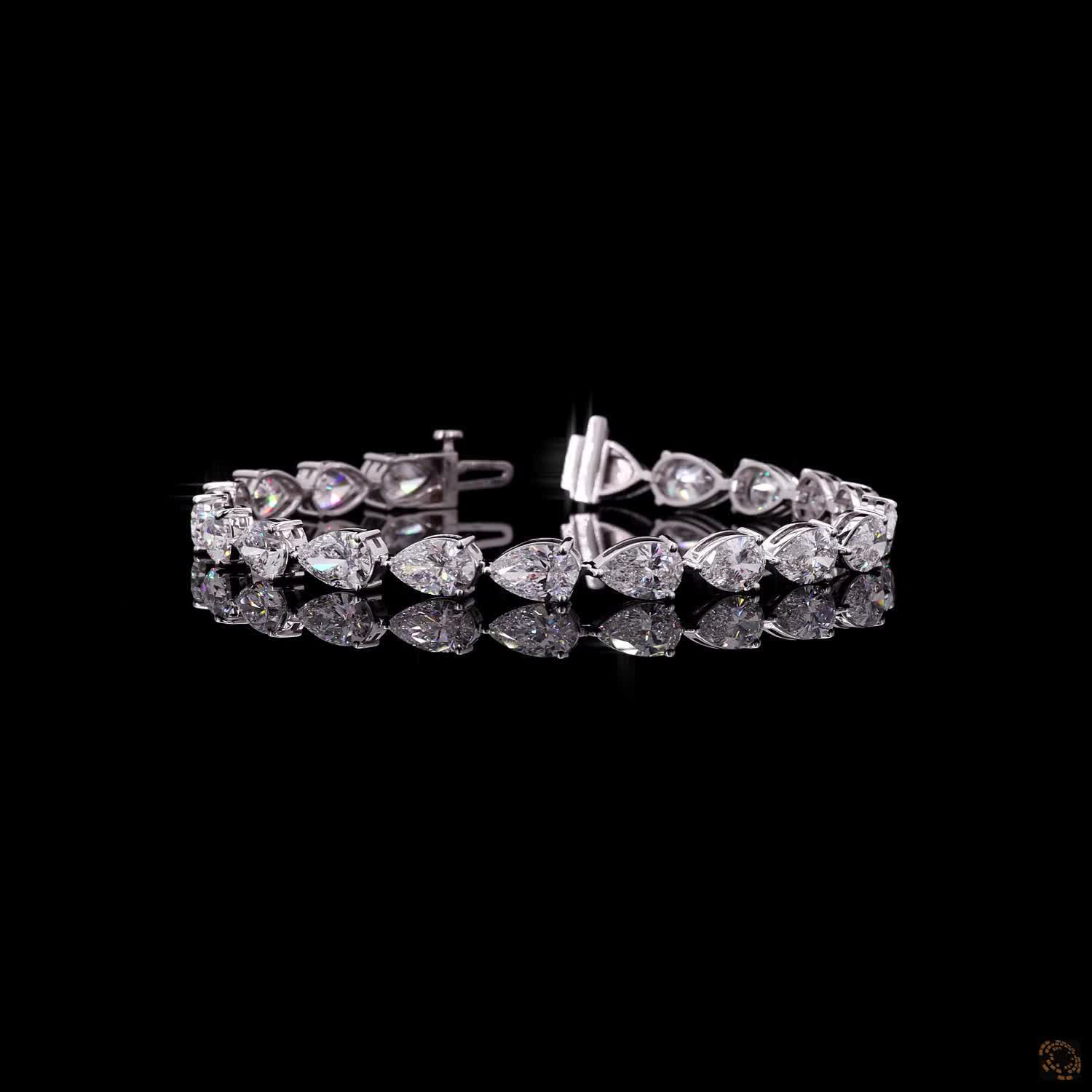14.67 Ct White Gold Pear Shape Fancy  Bracelet, Horizontal East West Moissanite Eternity Bracelet, Modern Stackable Fine Jewelry, Luxury Bridal Gift