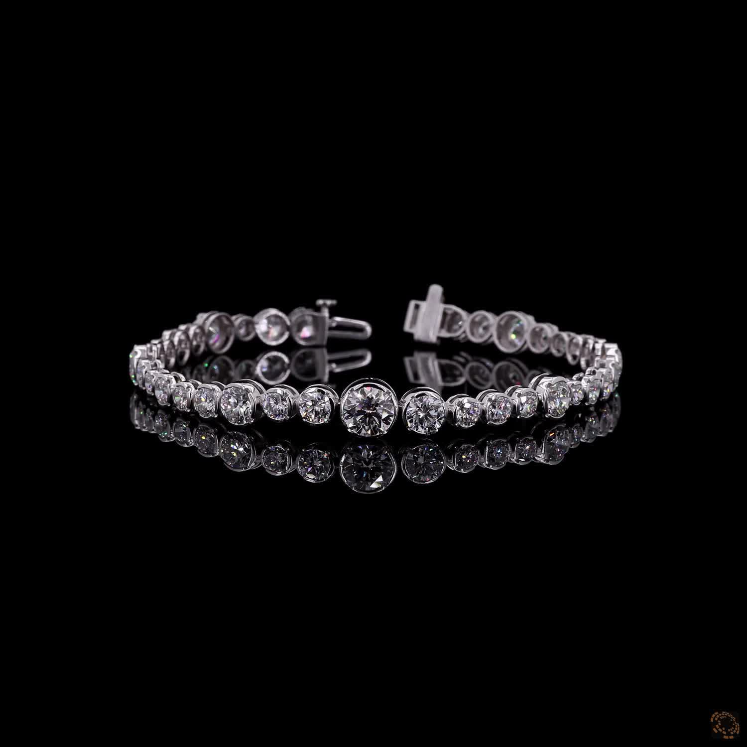 10.22 Ct White Gold Bezel Tennis Bracelet, Round Cut Moissanite Eternity Bracelet, Modern Stackable Fine Jewelry, Minimalist Bridal Gift