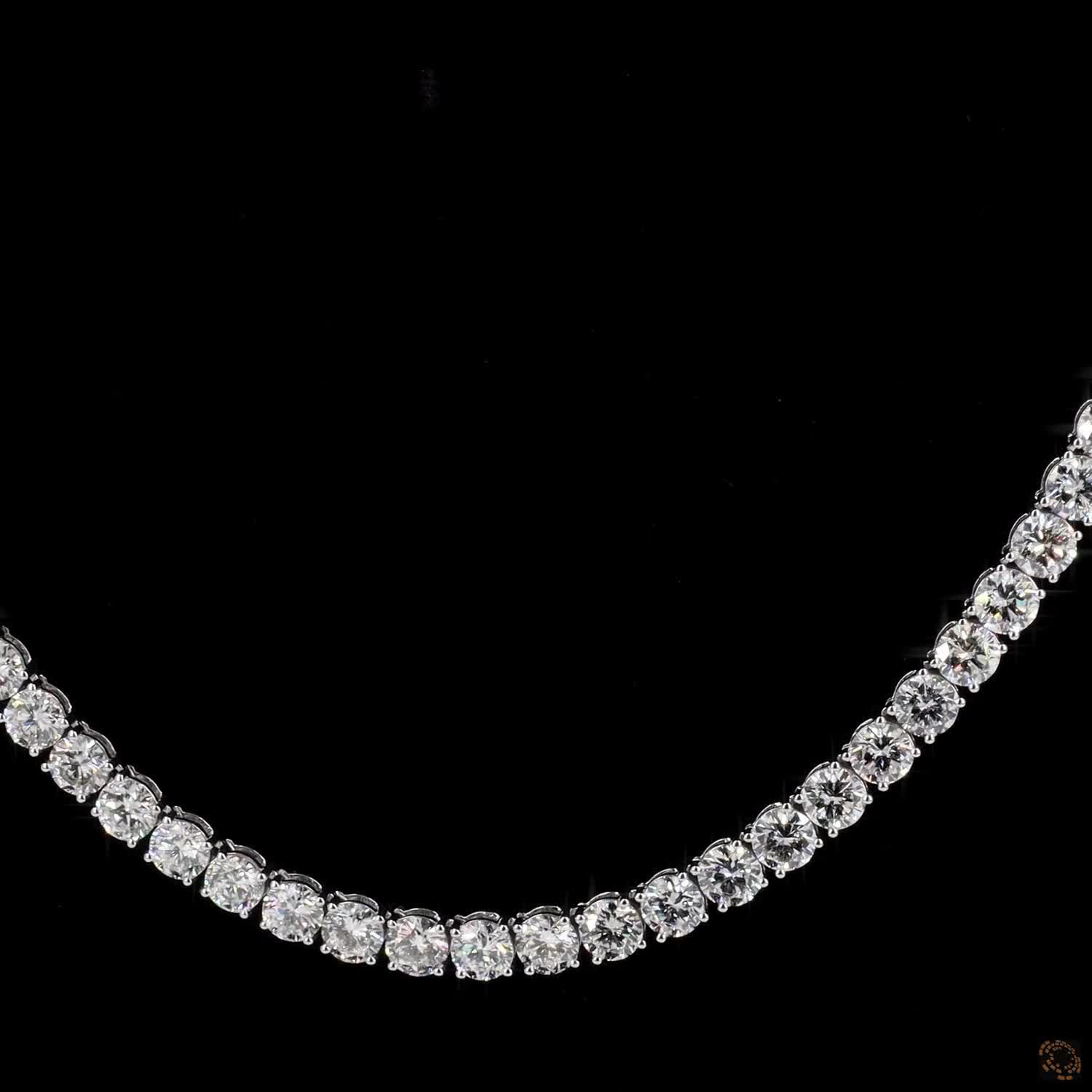45.06 Ct Single Row Graduated Round Cut Diamond White Gold Tennis Chain