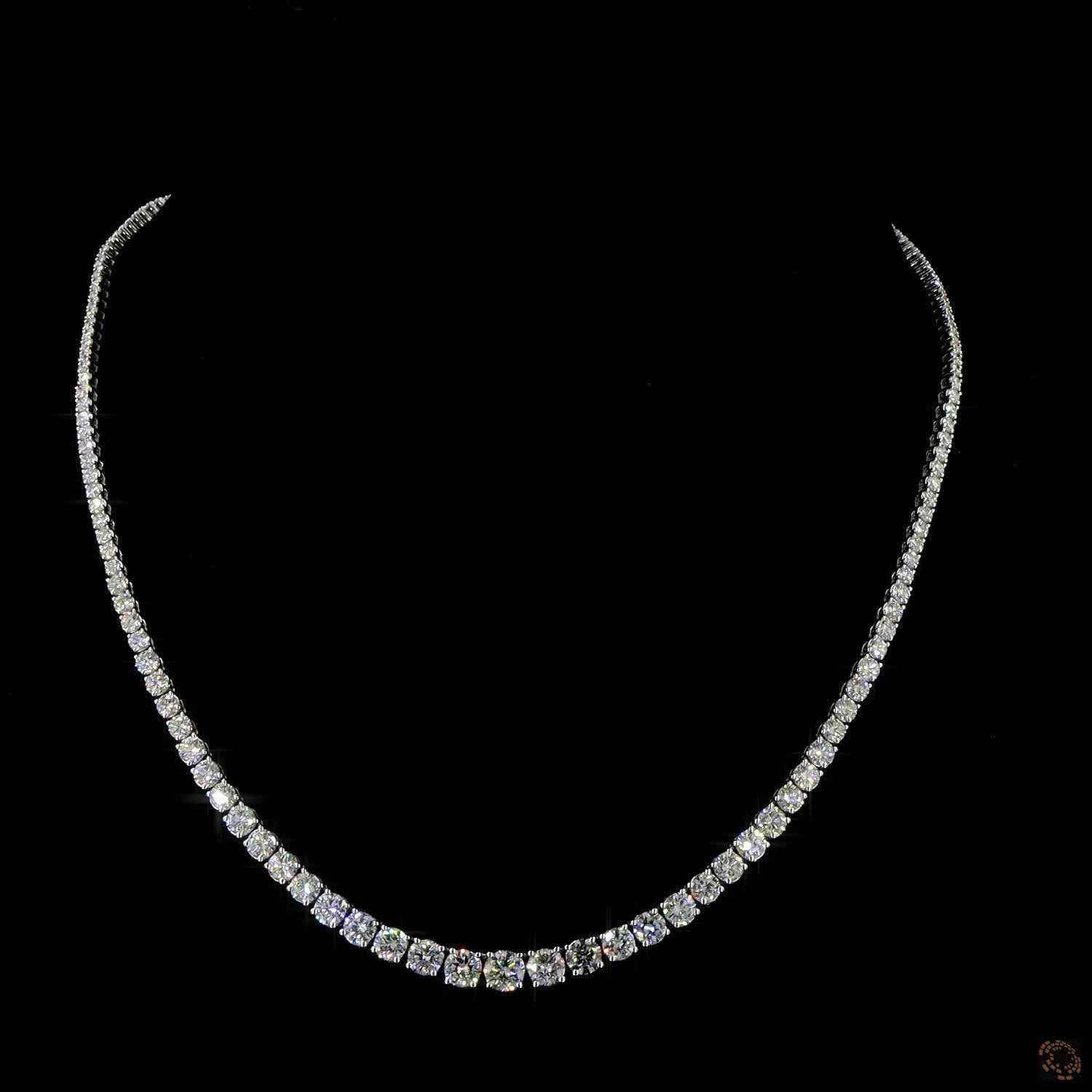 9.18 Cts 14K WHITE GOLD Round Shape Tennis Necklace