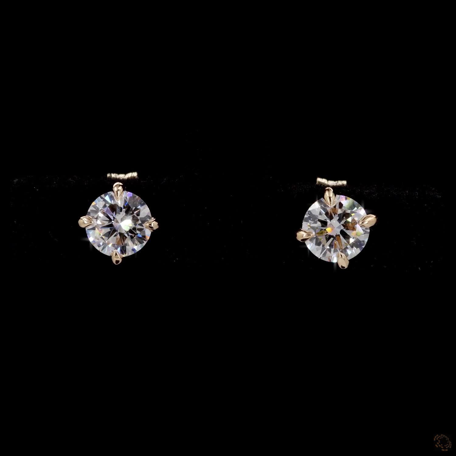 0.93 Ct Solid 14K Yellow Gold Round Brilliant Diamond Stud Earrings Solitaire 4-Prong