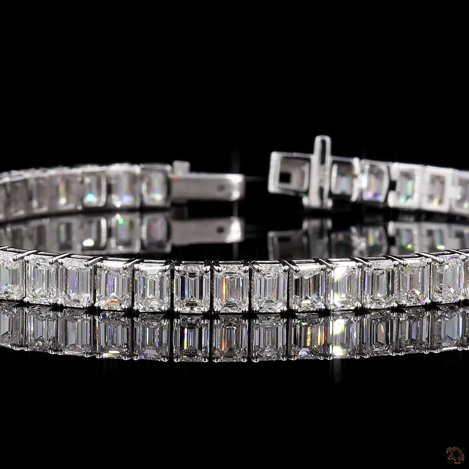 13.49 Ct 14K White Gold Emerald Cut  Bezel Fency  Bracelet with Double Safety Latch