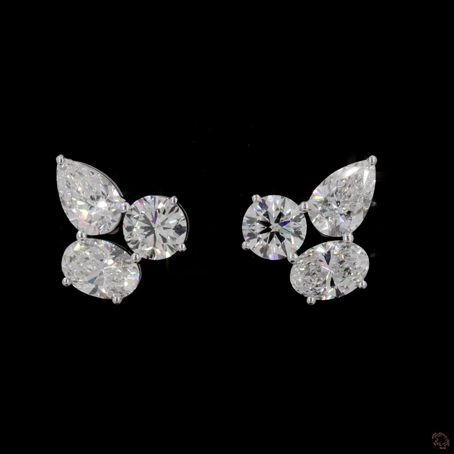 6.39 Multi-Shape Diamond Cluster Stud Earrings in White Gold
