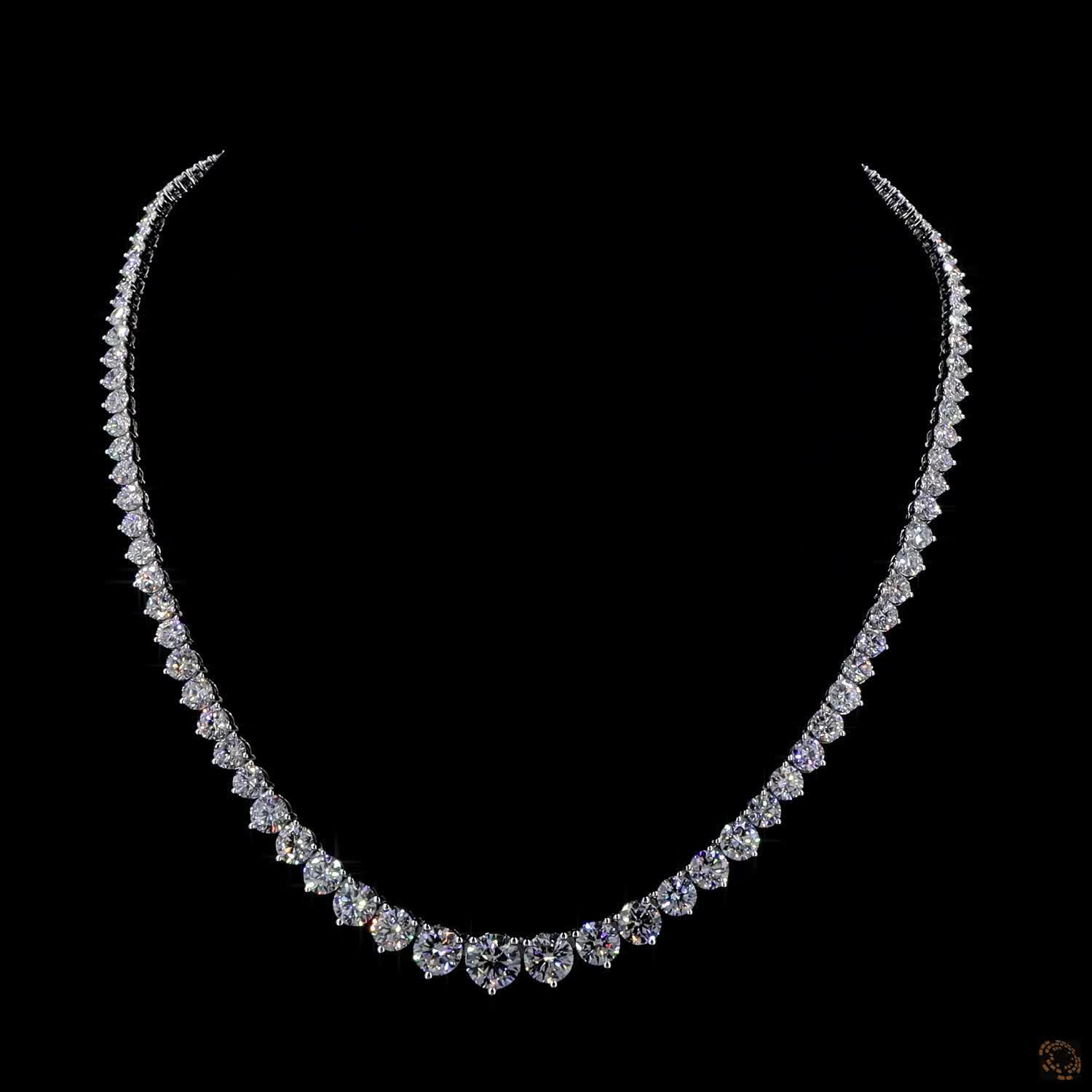 27.69 Ct Graduated Round Diamond Solitaire Choker Tennis Necklace in White Gold