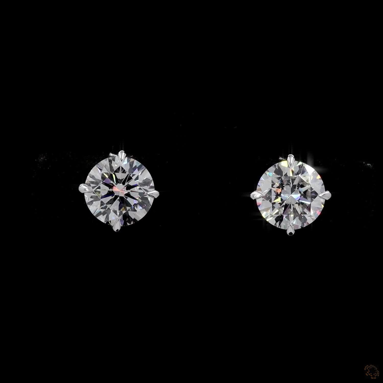 2.03 Ct Round Cut Diamond Solitaire Stud Earrings in 14K White Gold | Compass-Set 4-Prong Claw Basket Studs