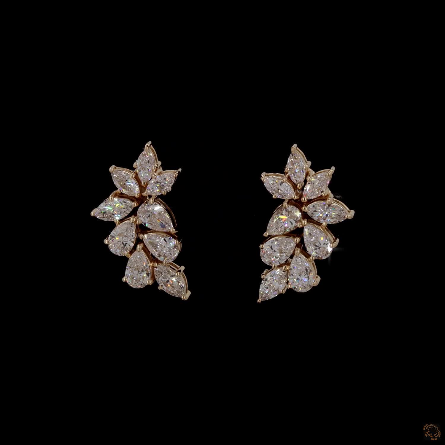 3.46 Ct High-clarity marquise and pear-cut diamonds arranged in alternating leaf patterns