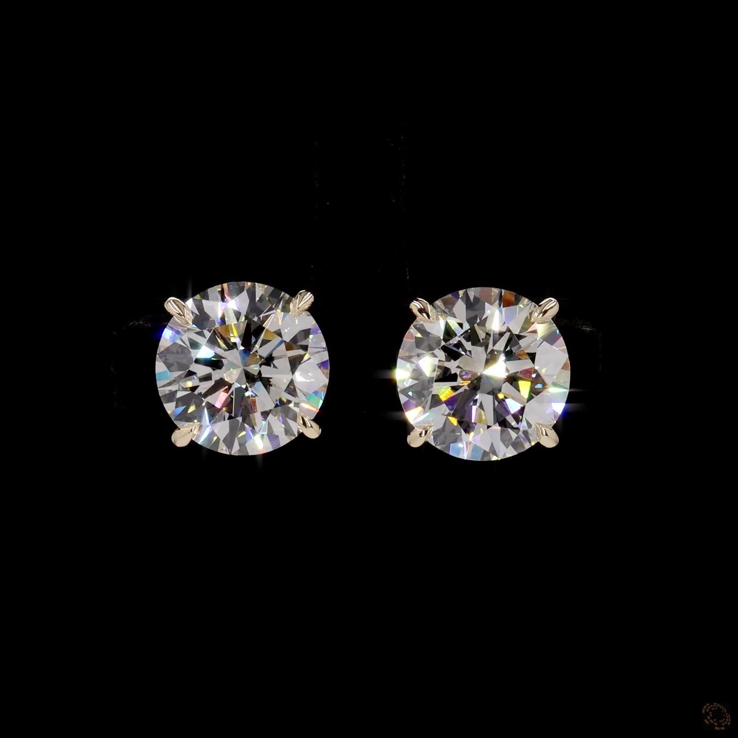 10.12 Ct Round Diamond Solitaire Stud Earrings, High-Polish 14K Yellow Gold 4-Prong Claw Studs for Women