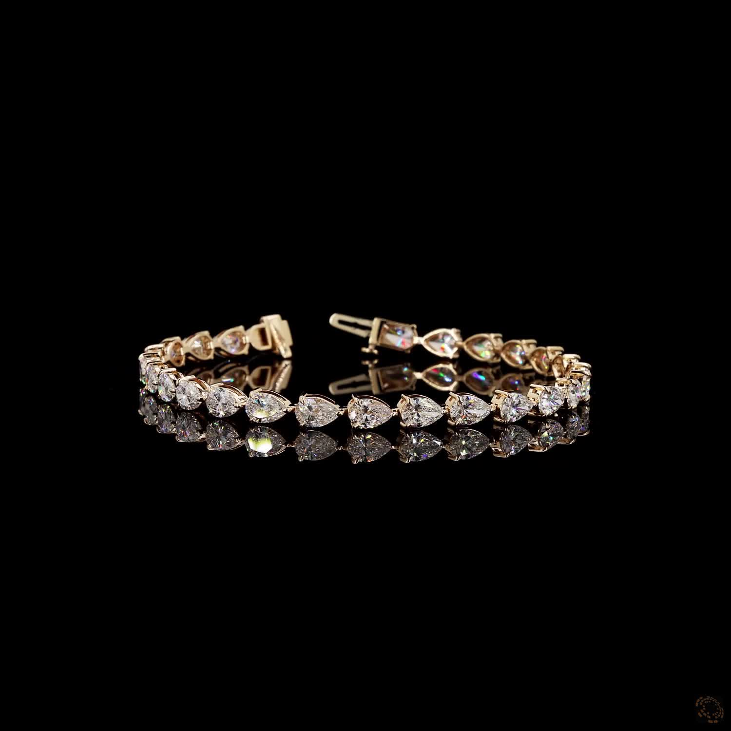 8.84 Ct Horizontal Pear-Shaped Diamond Line Bracelet in Yellow Gold