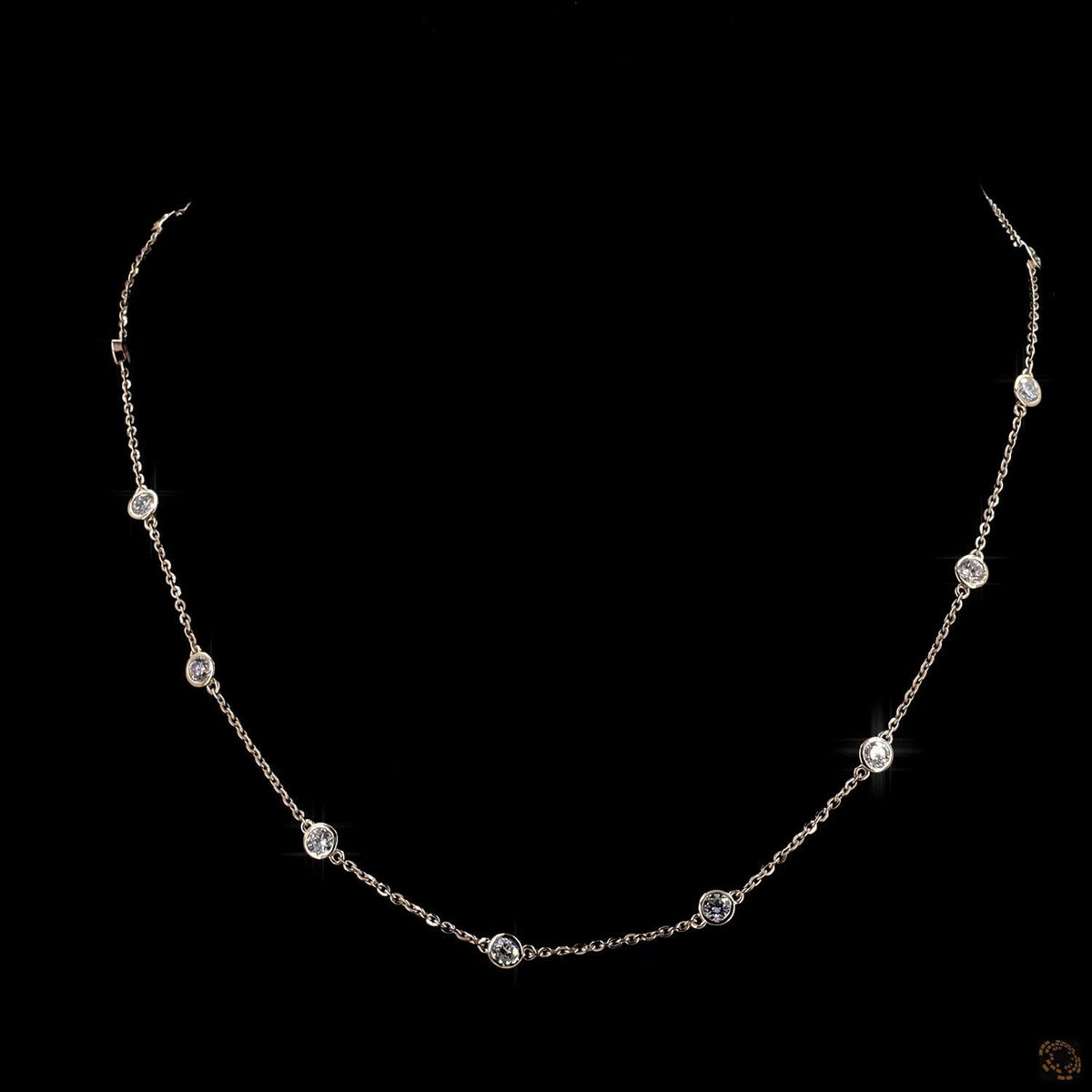 1.97 Ct Rose Gold Bezel Set Round Diamond Station Fashion Necklace