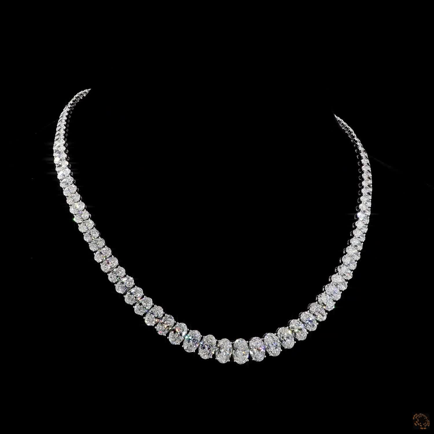33.89 Ct Oval Cut Graduated Diamond Tennis Necklace in 14K White Gold